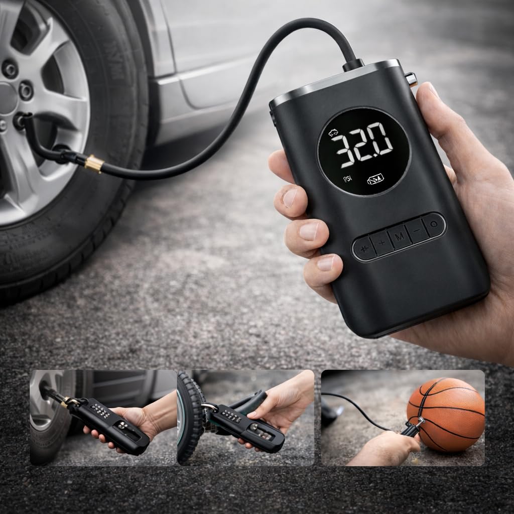 Calibrador Compressor Bomba de Ar Portátil Recarregável Digital Mini Compressor Elétrico Pneu Carro Bike Moto Bola Bivolt