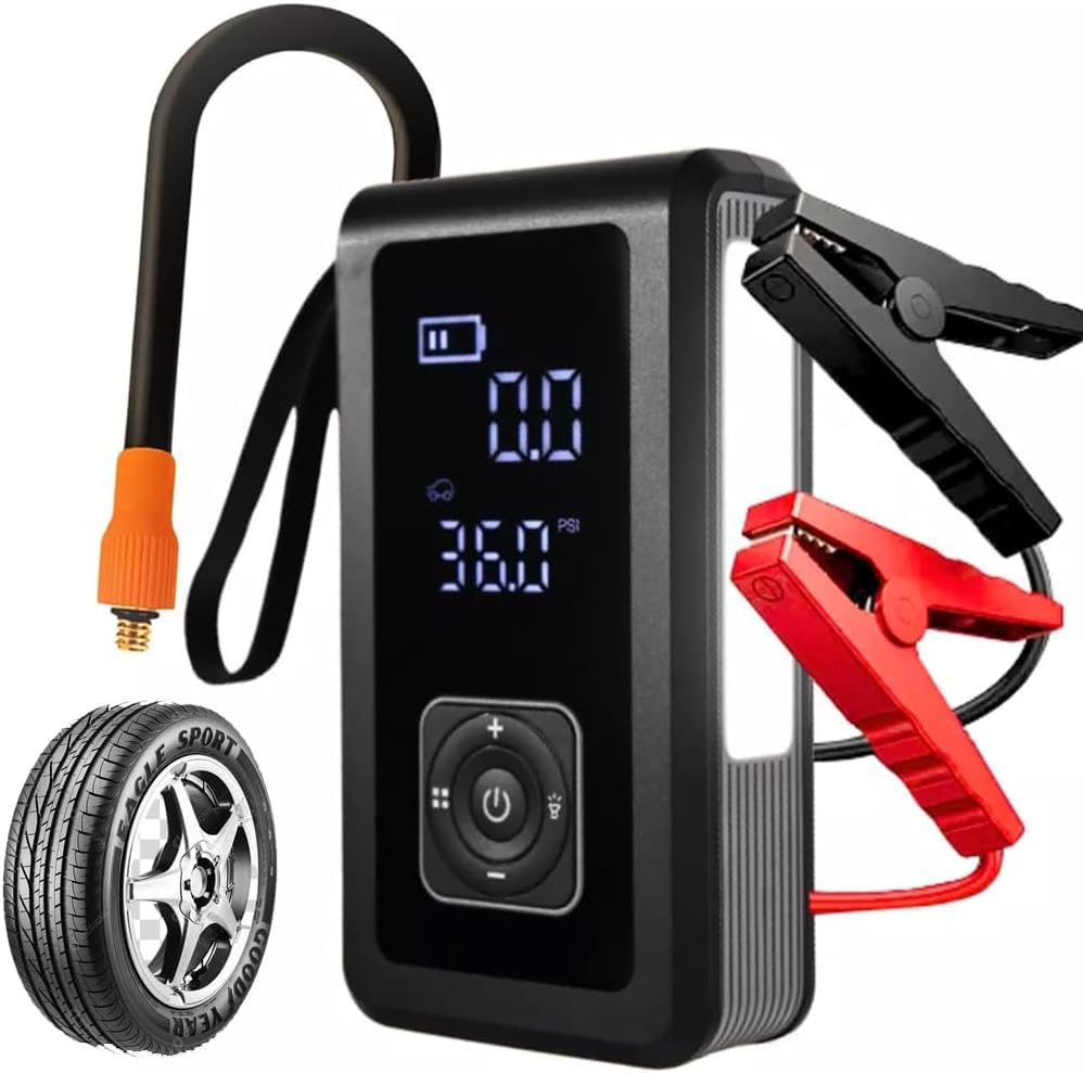 Leduc Compressor de Ar Portátil e Calibrador de Pneu Digital 150 PSI | Auxiliar de Partida 10000mAh, Power Bank, Lanterna LED, Carro e Moto
