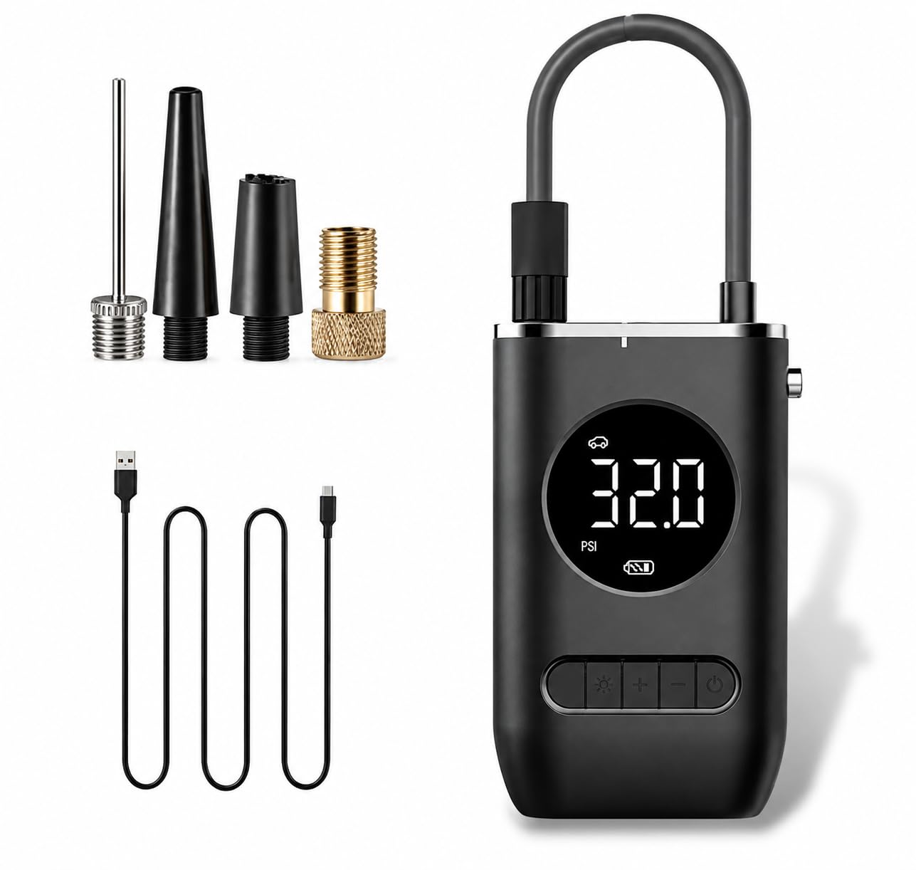 Calibrador de Pneus Digital Portátil Compressor de Ar Recarregável USB 150 PSI para Carro Moto Bicicleta com Display LCD e Lanterna LED Premium