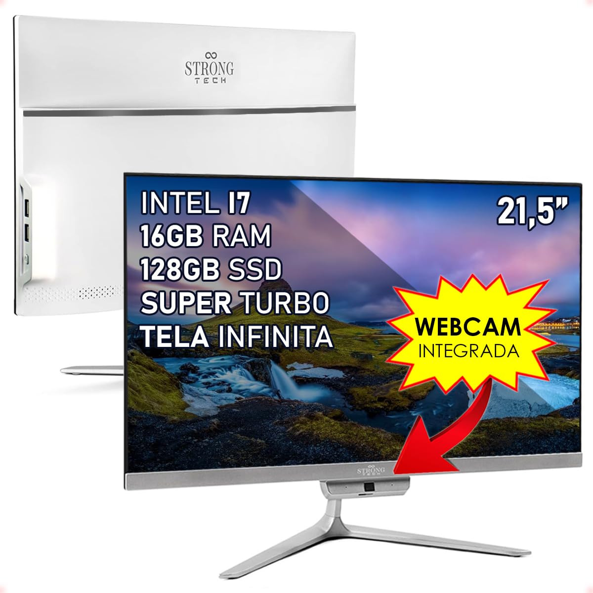 Computador All In One Intel Core i7 21,5" Full HD 16GB SSD 128GB 4 Núcleos Super Turbo Hdmi Strong Tech