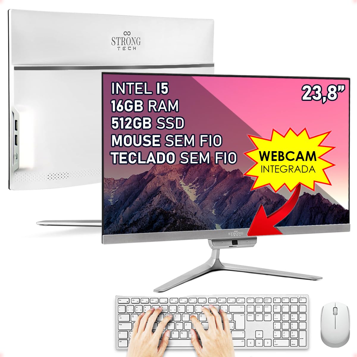 Computador Completo All In One Intel Core i5 23,8" Full HD 16GB SSD 512GB 4 Núcleos Super Turbo Hdmi Teclado e Mouse Strong Tech
