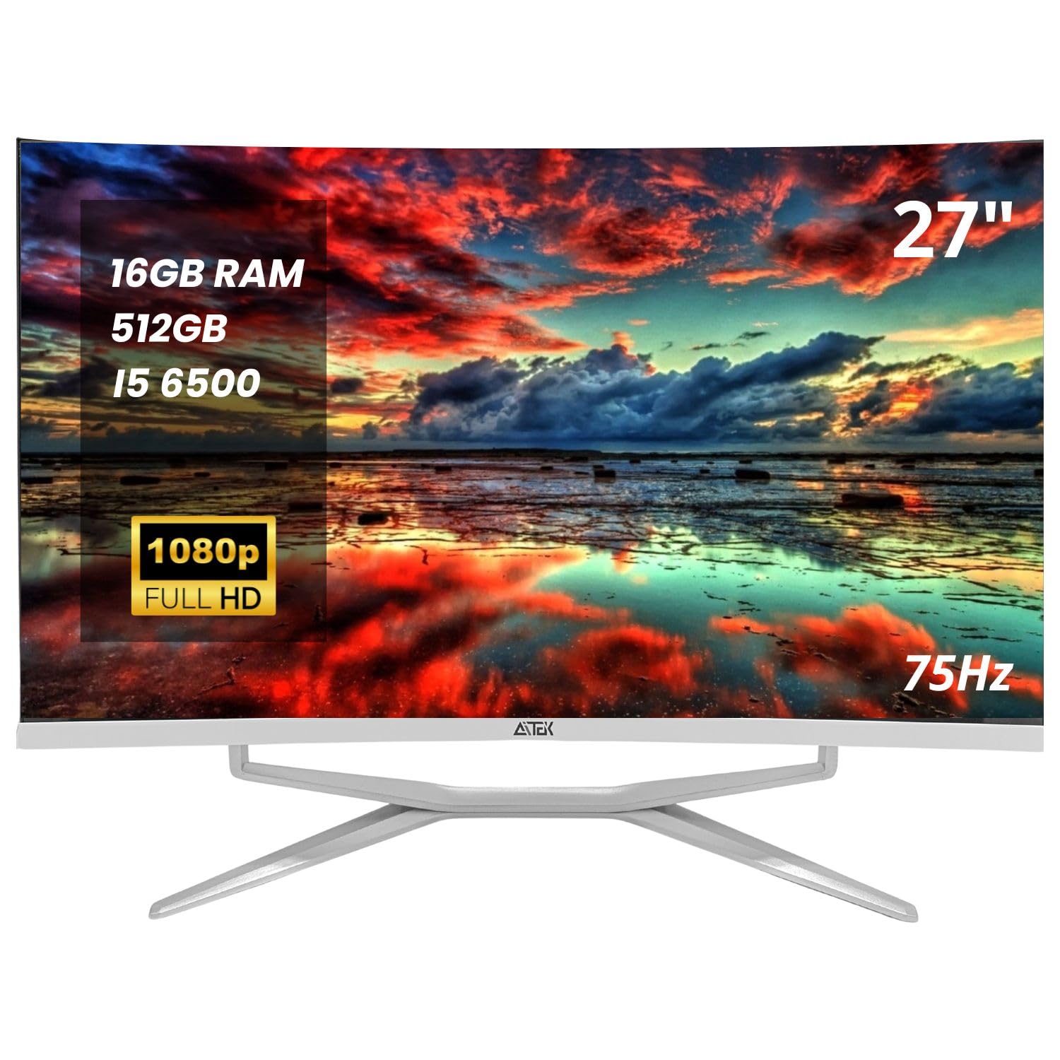 Computador All in One Curvo 27" 75Hz Full HD Painel VA i5 6500 512GB 16GB RAM DDR3 Wi-Fi 2.4 e 5GHz com Alto-Falante Integrado