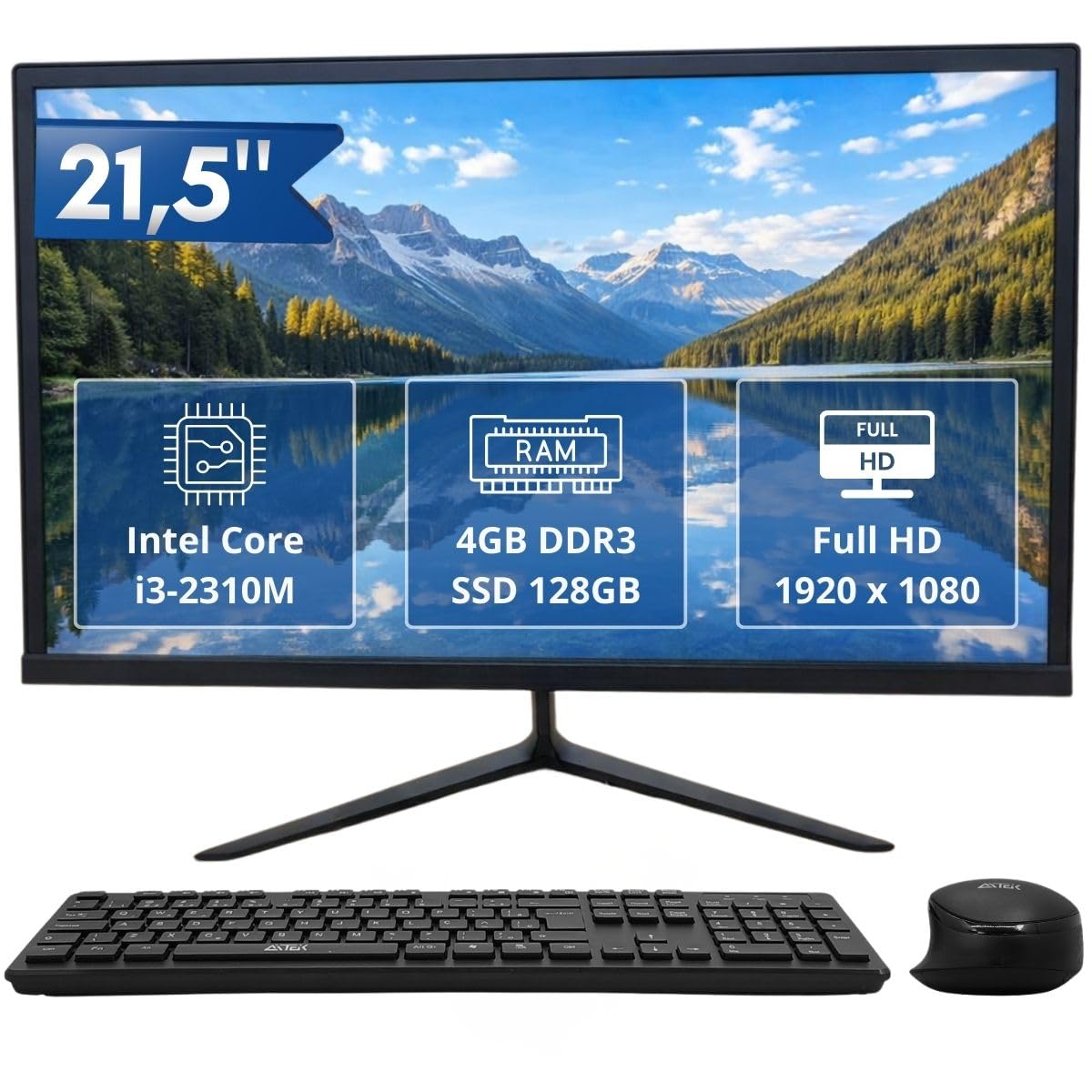 Computador All-in-One 21,5" Intel i3 2310M 4GB RAM SSD 128GB Completo com Teclado e Mouse Sem Fio, Full HD, Wi-Fi, Bluetooth, HDMI, para Home Office, Estudo e Escritório