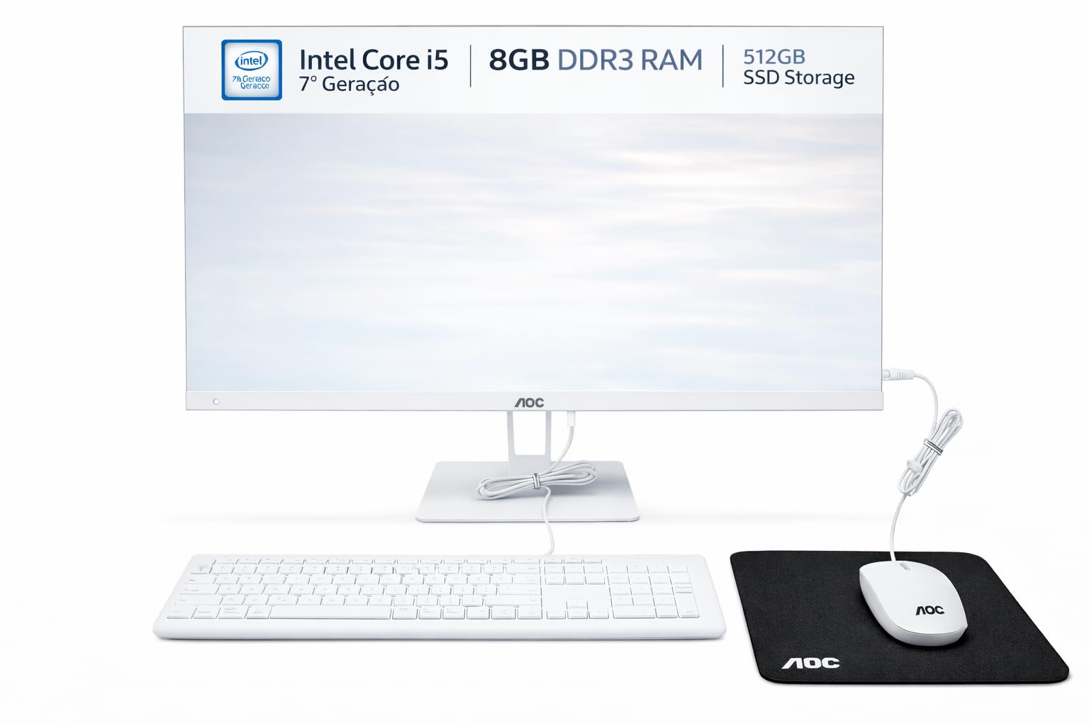 Computador All in One 27" Full HD Intel Core i5-7200U SSD 512GB 8GB RAM, Wi-Fi Bluetooth HDMI VGA, Alto-Falantes Integrados com Teclado e Mouse PC Completo