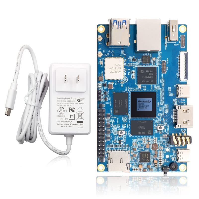 Orange Pi 5B 16GB+256GB Computador de Placa Única, Rockchip RK3588S 8-Core 64 Bit Wi-Fi6 Bluetooth 5.0 Placa de Desenvolvimento com 256GB de eMMC, Até 2,4GHz (Pi 5B 16G256G+Fonte de energia)