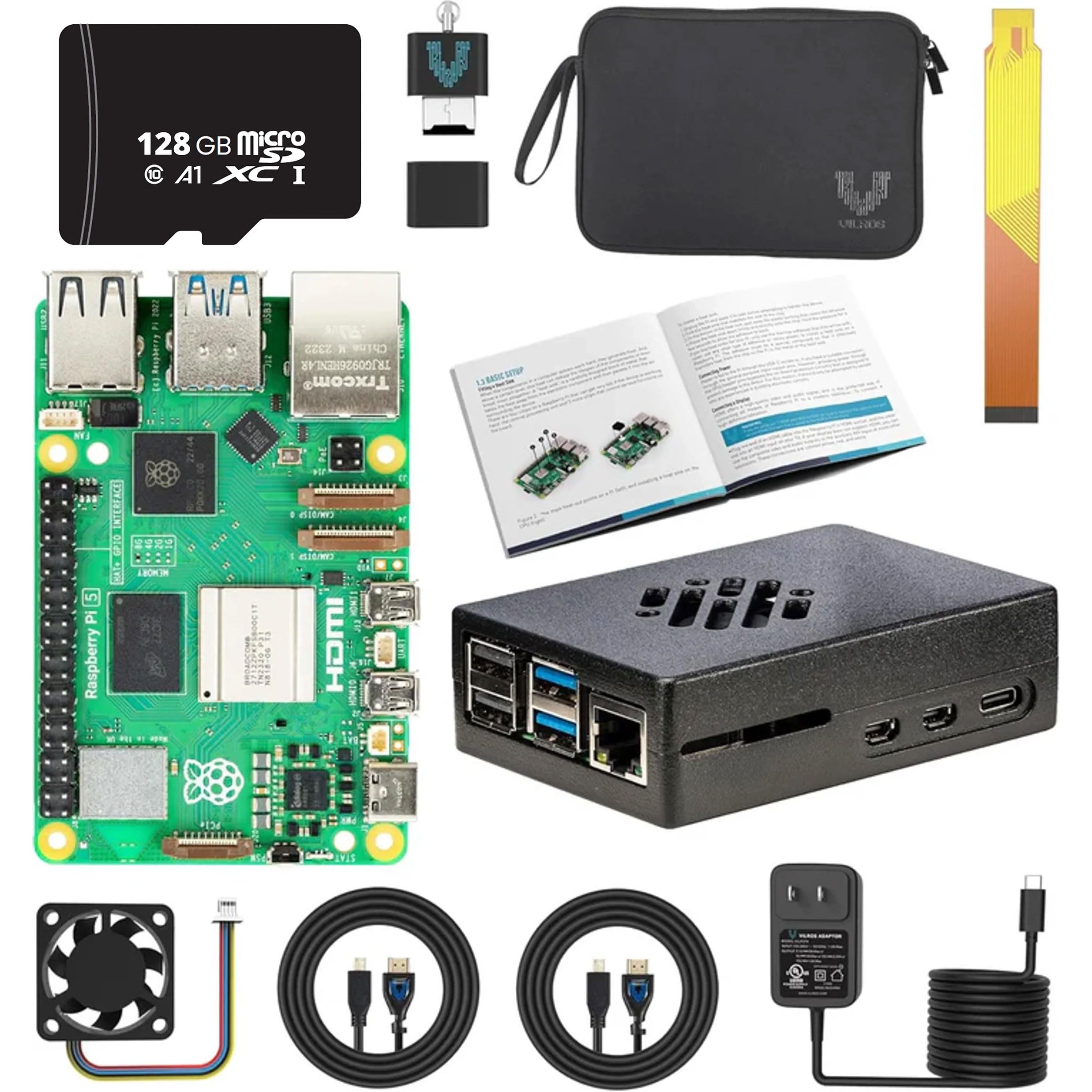 Vilros Raspberry Pi 5 Starter Kit Max - Turbo Cooled Aluminum - (Edição De 128 Gb) - (8 Gb De Ram)