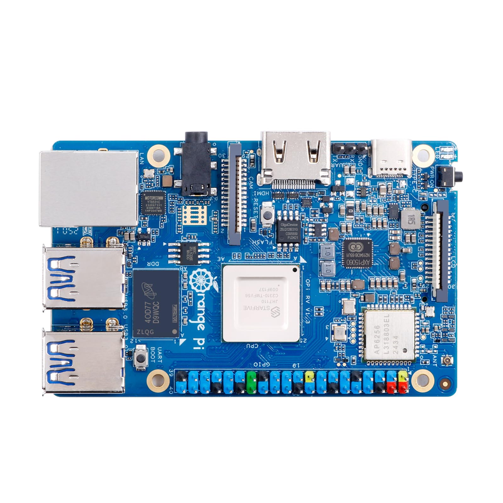 Orange Pi Computador de Placa Única Rv 2Gb/4Gb/8Gb Lpddr4 Risc-V com Processador Starfive Jh7100 de 4 Núcleos e 64 Bits, Wi-Fi 5.0/Bluetooth 5.0, Placa de Desenvolvimento com Linux/Debian (4Gb)