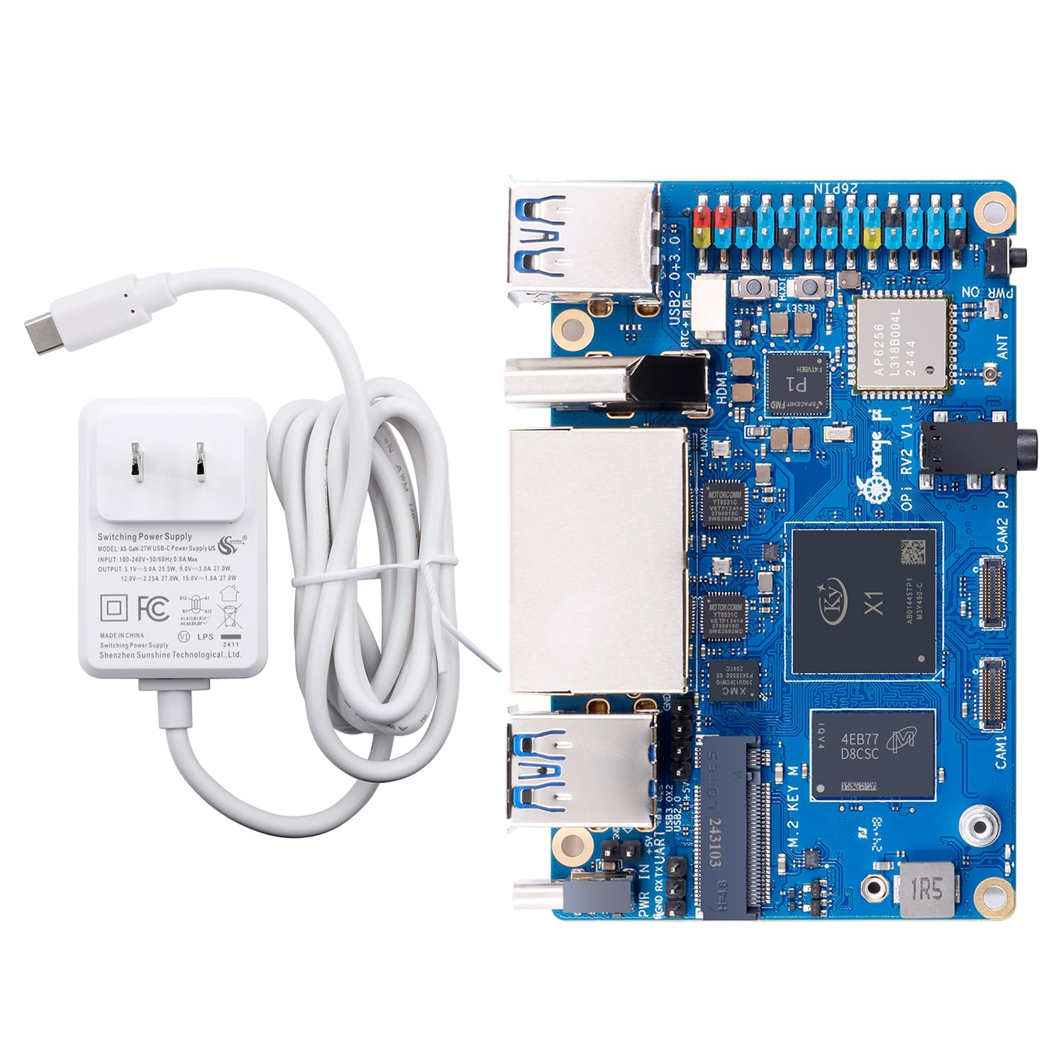 Orange Pi RV2 2GB/4GB/8GB LPDDR4x RISC-V Computador de Placa Única com Processador de 8 Núcleos de 64 Bits, Wi-Fi 5.0/Bluetooth 5.0, Placa de Desenvolvimento Executa Linux/Ubuntu/OpenHarmony (4GB+