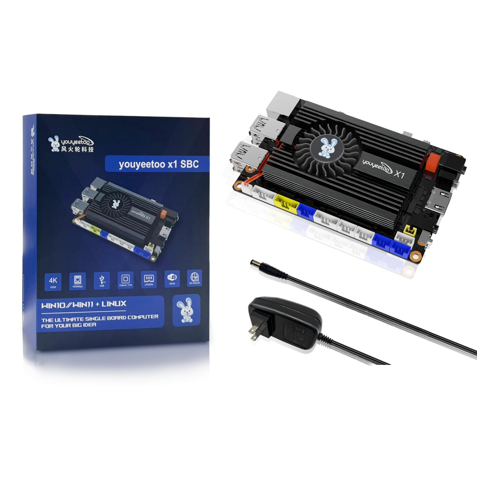WayPonDEV Computador de placa única youyeetoo X1s X86 - Um mini PC Windows 10/11/Linux de 64 bits com CPU Celeron N5095, suporte opcional WiFi e BT NFC, PCIe3.0 M.2 2280 NVMe ou SATA SSD (X1s 8+128GB)