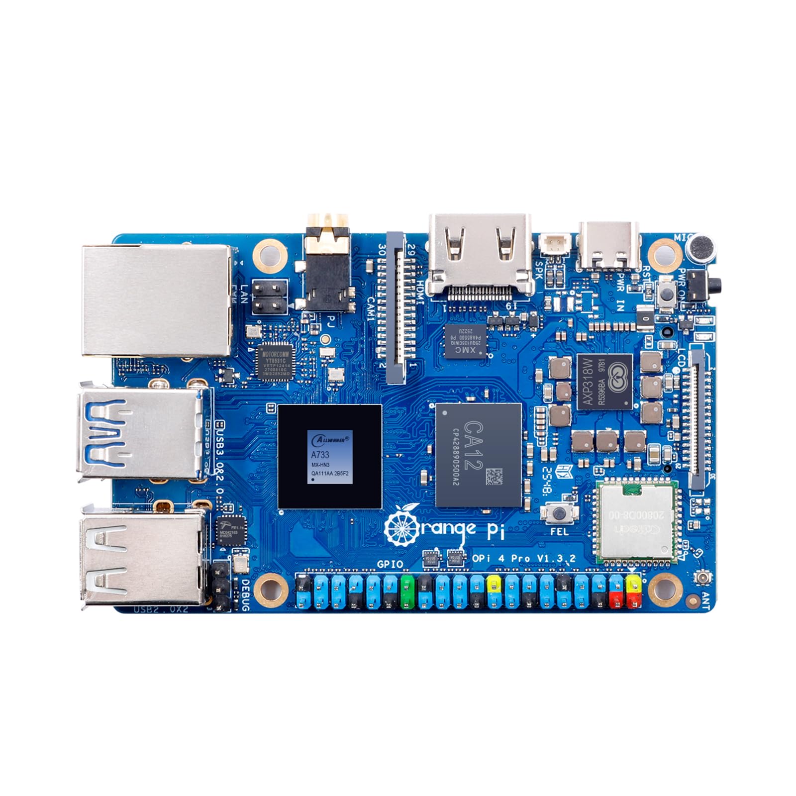 Orange Pi 4 Pro 4GB/6GB/8GB/12GB LPDDR5 Allwinner A733 8-Core Computador de placa única com 3 tops NPU, WiFi 6/Bluetooth 5.4, placa de desenvolvimento com soquete eMMC Run Ubuntu/Debian/Android (8GB)