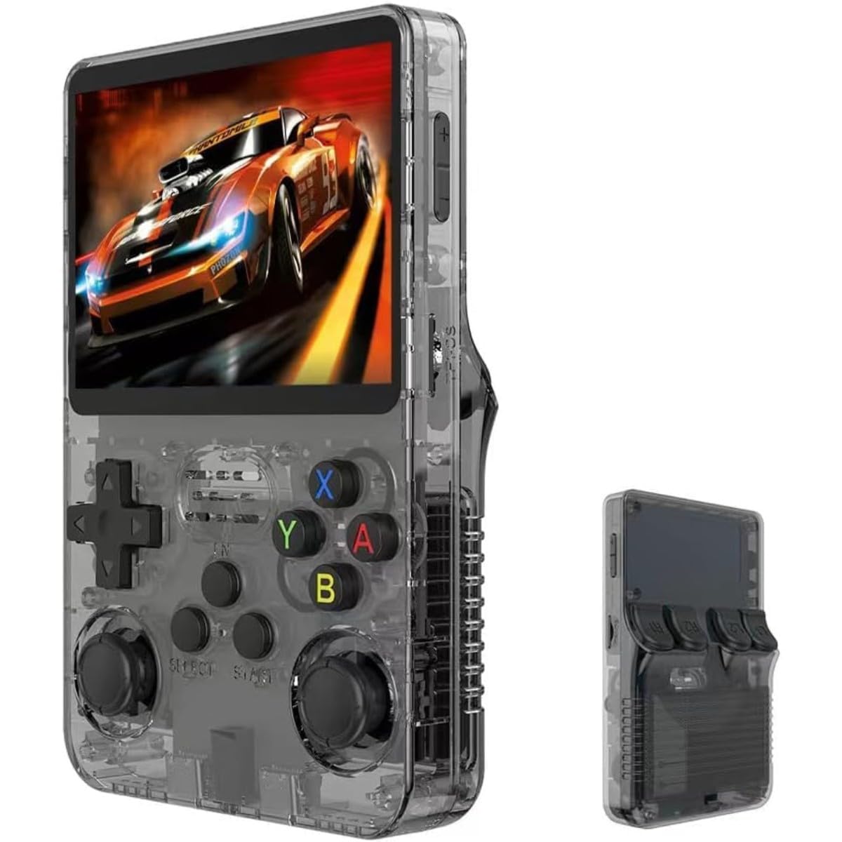 Mini Game Video Game Console de bolso para jogos R36S, cartão TF de 64 GB integrado, tela IPS de 3,5 polegadas, sistema Linux retrô, suporte a mais de 5400 jogos clássicos, gamepad sem fio 2.4G, TV, monitor - Preto.