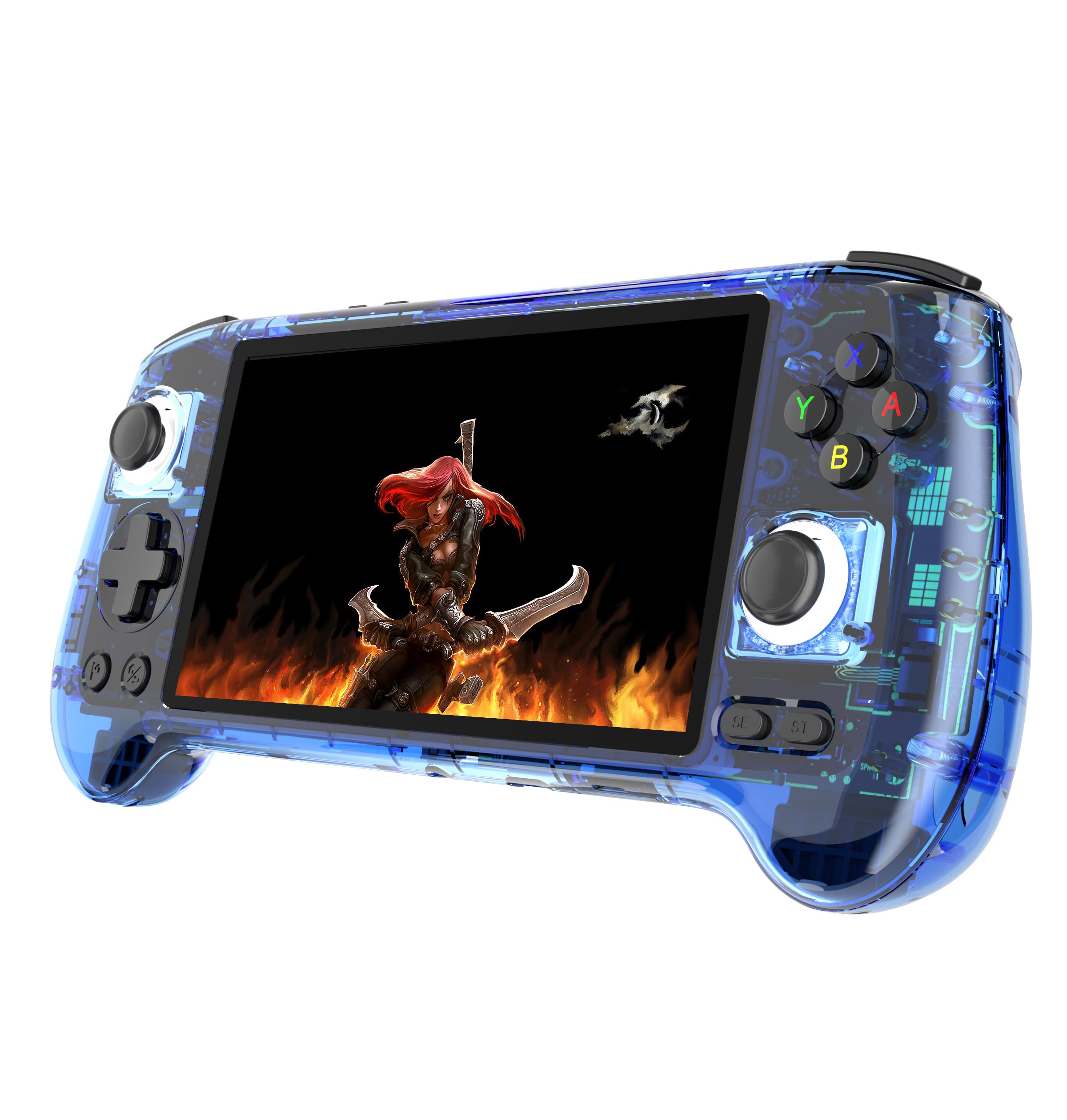 MOUJI RG556 Console de jogos portátil retrô com tela AMOLED sensível ao toque de 5,5 polegadas Unisoc T820 Android 13 OS 8GB LPDDR4X integrado 128G + 256G cartão SD WiFi reprodutor de videogames (azul