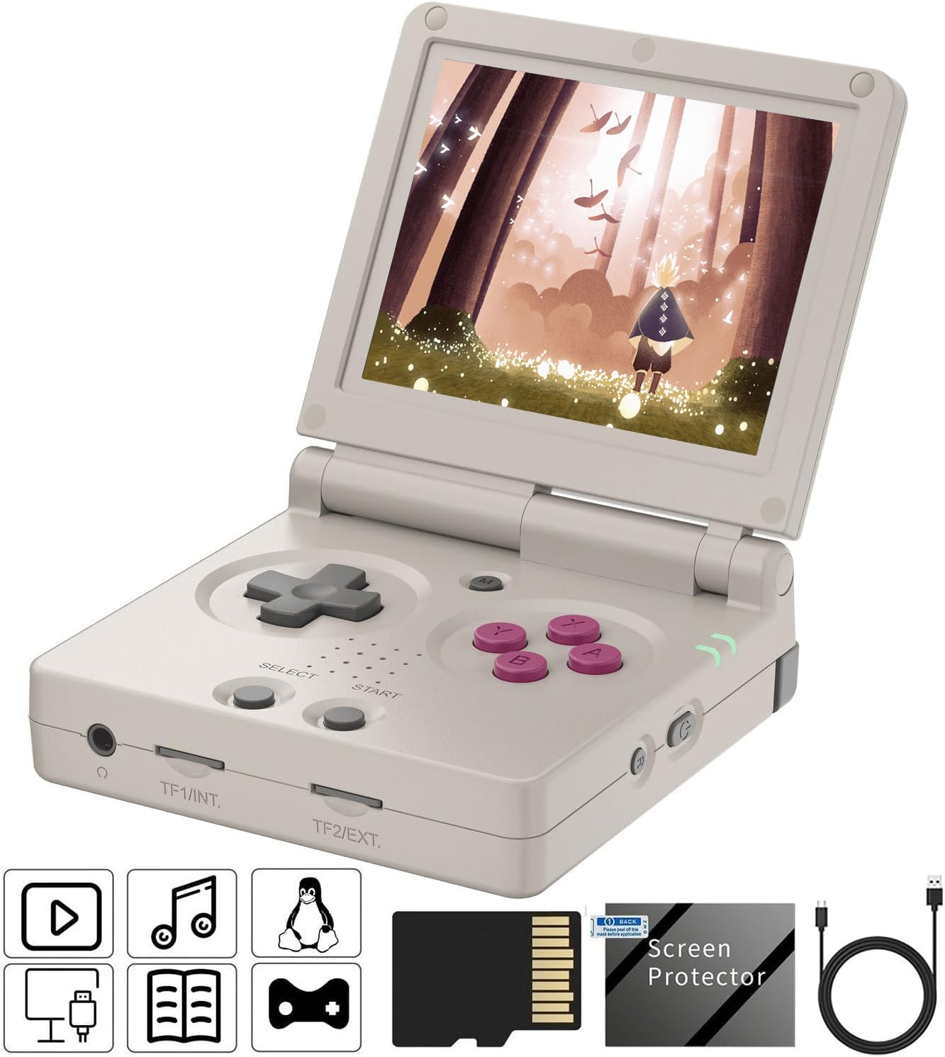 Voacle Console de Jogos Portátil Retrô Anbernic Rg35Xxsp Flip, Tela Ips de 3,5", Sistema Linux Integrado, Cartão Tf de 64 Gb, Suporte para 5532 Jogos, Wi-Fi 5G, Bluetooth e Saída para Tv