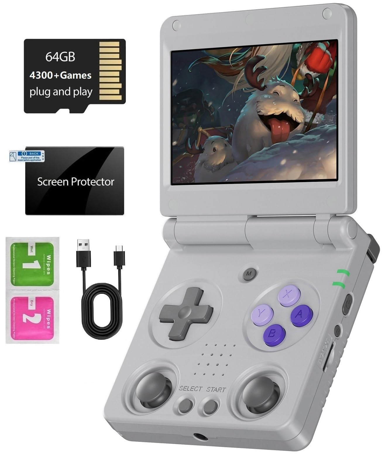 Voacle Console de Jogos Portátil Retrô Dobrável Anbernic Rg34Xxsp, Tela Ips de 3,4", Sistema Linux Integrado, Cartão Tf de 64 Gb, Mais de 5.000 Jogos, Emulador Portátil, Suporte A Wi-Fi 5G, Bluetooth