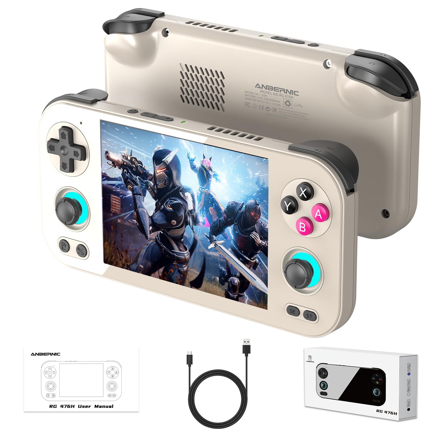 Console de Jogos Portátil Retrô Rg 476H com Tela Ips Multitoque de 4,7 Polegadas, Android 13, Processador Unisoc T820, Suporte A 1080P, Saída Dp, Wi-Fi e Bluetooth, Cor Cinza.