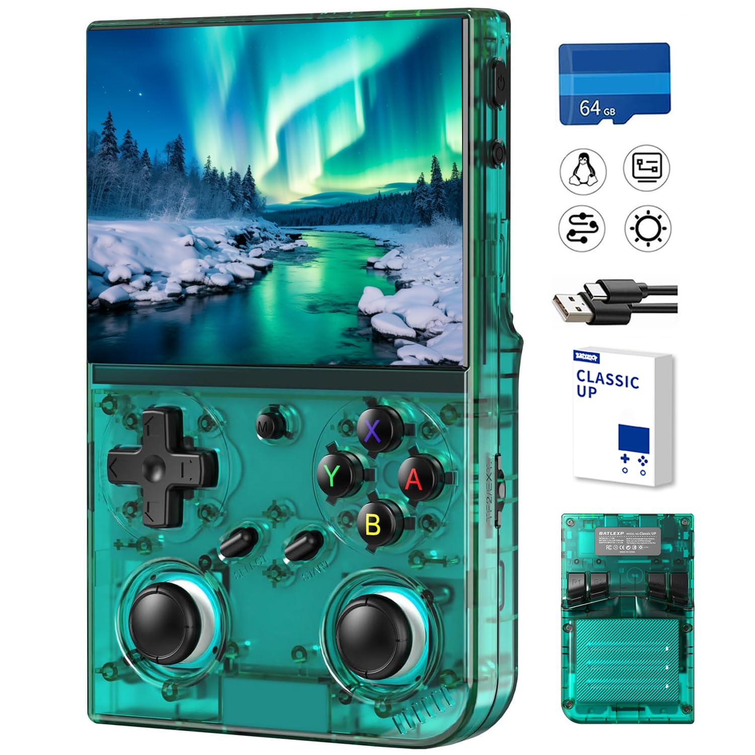 Aivuidbs Console de Jogos Portátil Retrô Clássico Up, com Tela Ips de 3,5 Polegadas, Cartão Tf de 64 Gb Pré-Instalado com 4353 Jogos, Compatível com Wi-Fi 5G, Bluetooth, Hdmi e Saída de Tv. 35Xxpro