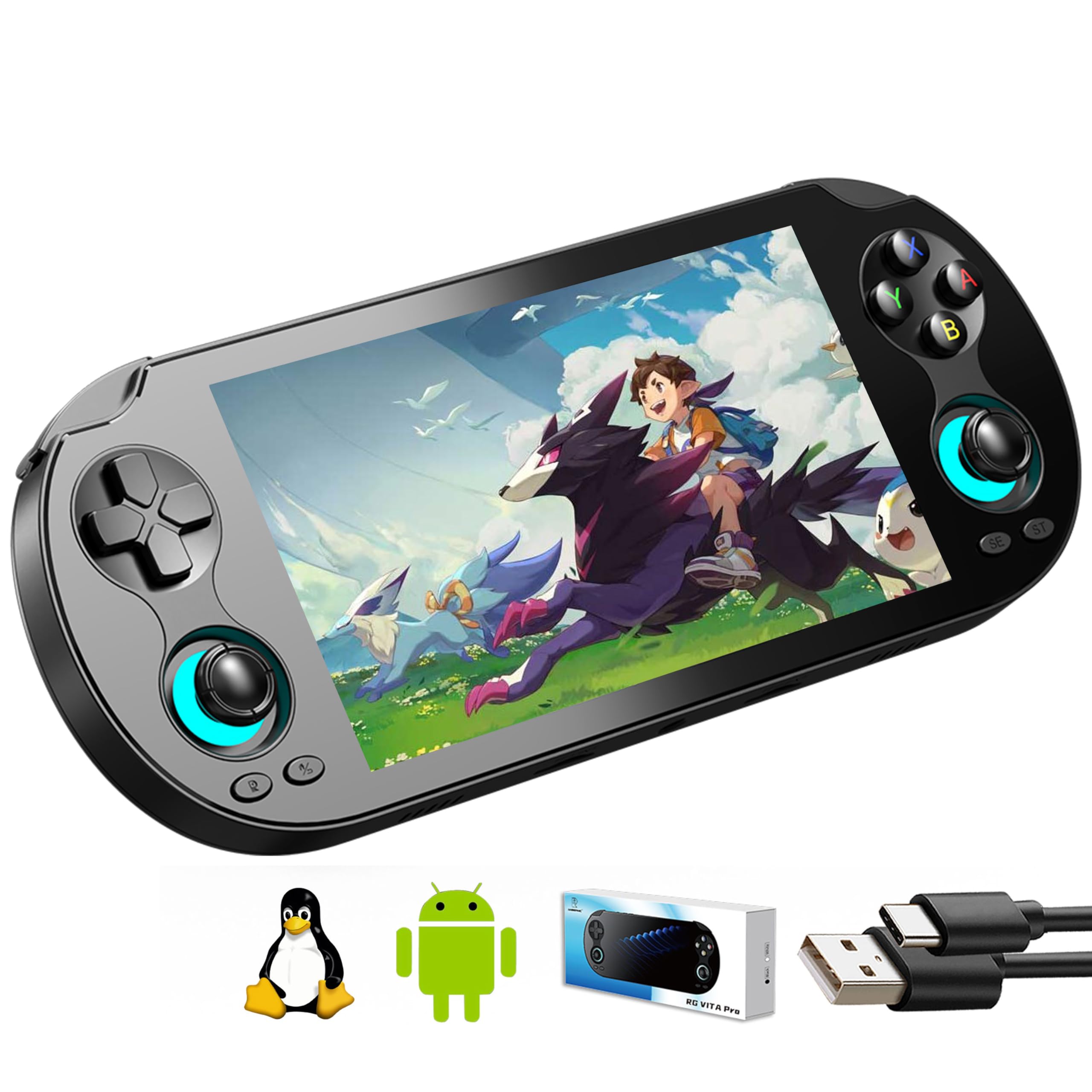 Aivuidbs RG VITA PRO Handheld Game Console RK3576 RGVITA PRO Dual OS Android 14 and Linux System 5.5" IPS INCELL touchscreen 5000mAh Supports WiFi Bluetooth HDMI NEW-RGVITA PRO-Black
