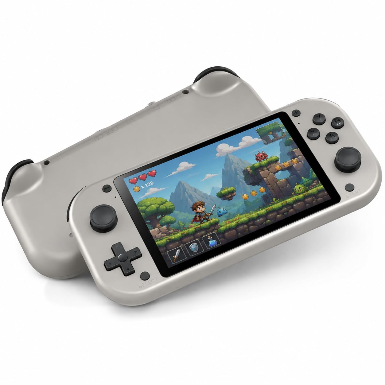 Console Portátil Retrô Gamer com Tela IPS HD de 4,3 Polegadas, Processador Quad-Core, Compatível com Diversos Emuladores Clássicos, Expansão por Cartão TF até 128GB, Recarga USB-C, Cor Cinza
