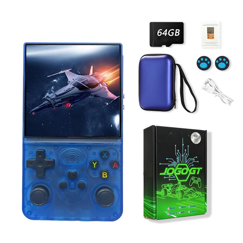 Console de videogame retrô R36S GT, 64 GB, sistema Arkos 2.0, Tela de 4,0 polegadas,15.000 jogos,video game portatil,console portatil(cor: azul)