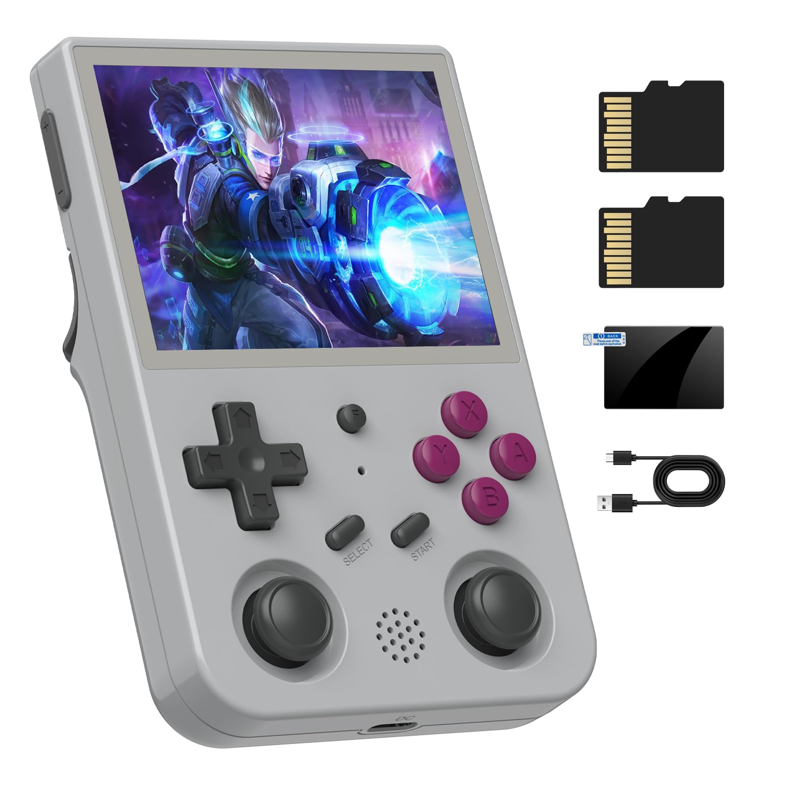 Cintwor Console de Jogos Portátil Retrô Rg353V com Sistema Android 11 + Linux, Tela Ips de 3,5 Polegadas, Cartão Tf de 64 Gb e 4450 Jogos Clássicos. Compatível com Bluetooth 4.2 e Wi-Fi 5G.