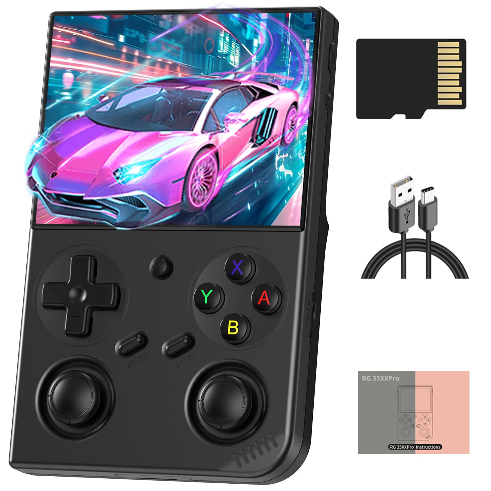 Doriteney Console Jogos Portátil Retrô Rg35Xx Pro com Tela Ips 3,5", Cartão Jogo 64 Gb, Sistema Operacional Linux, Bateria de 3200 Mah, Compatível com Bluetooth e Wi-Fi. Modelo Rg35Xxpro Na Cor Preta