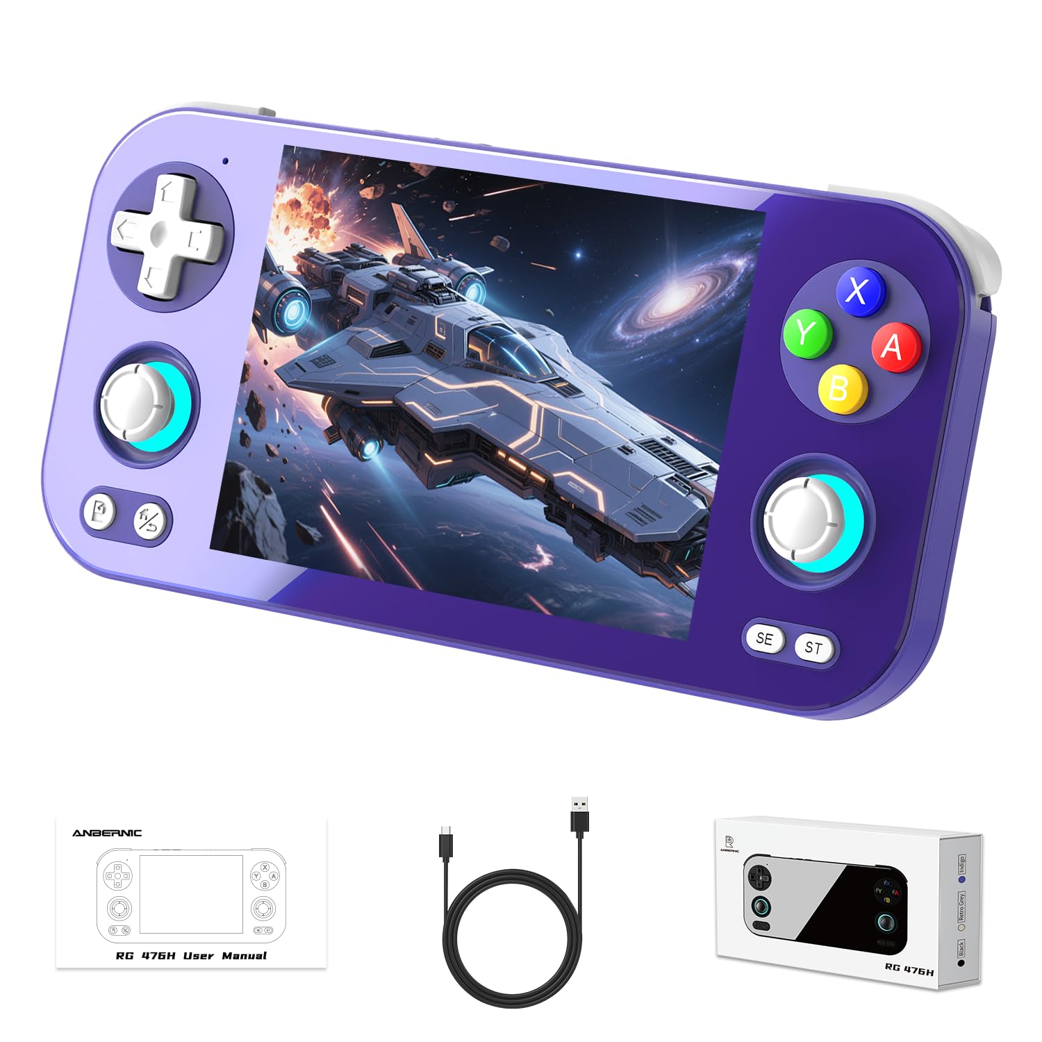 Anbernic RG 476H Retro Handheld Game Console RG 476H Retro Game Console 4.7 inch IPS Multi-Touch Screen Android 13 Unisoc T820 Processor RG476H Support 1080p DP Output WiFi Bluetooth Indigo