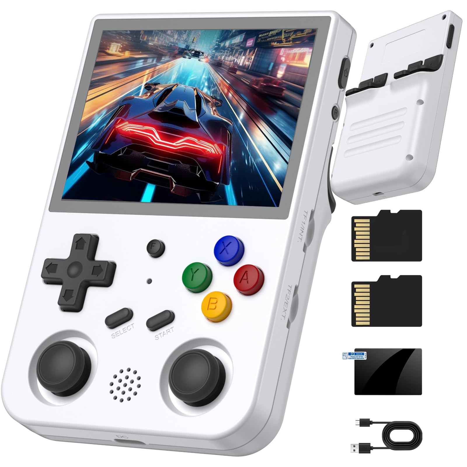 Console de Jogos Portátil Rg353V, Console de Videogame com Tela Ips de 3,5", Sistema Android 11 e Linux, Rk3566 de 64 Bits, Console de Jogos Retrô, Bluetooth 4.2 e Wi-Fi 5G, Branco.