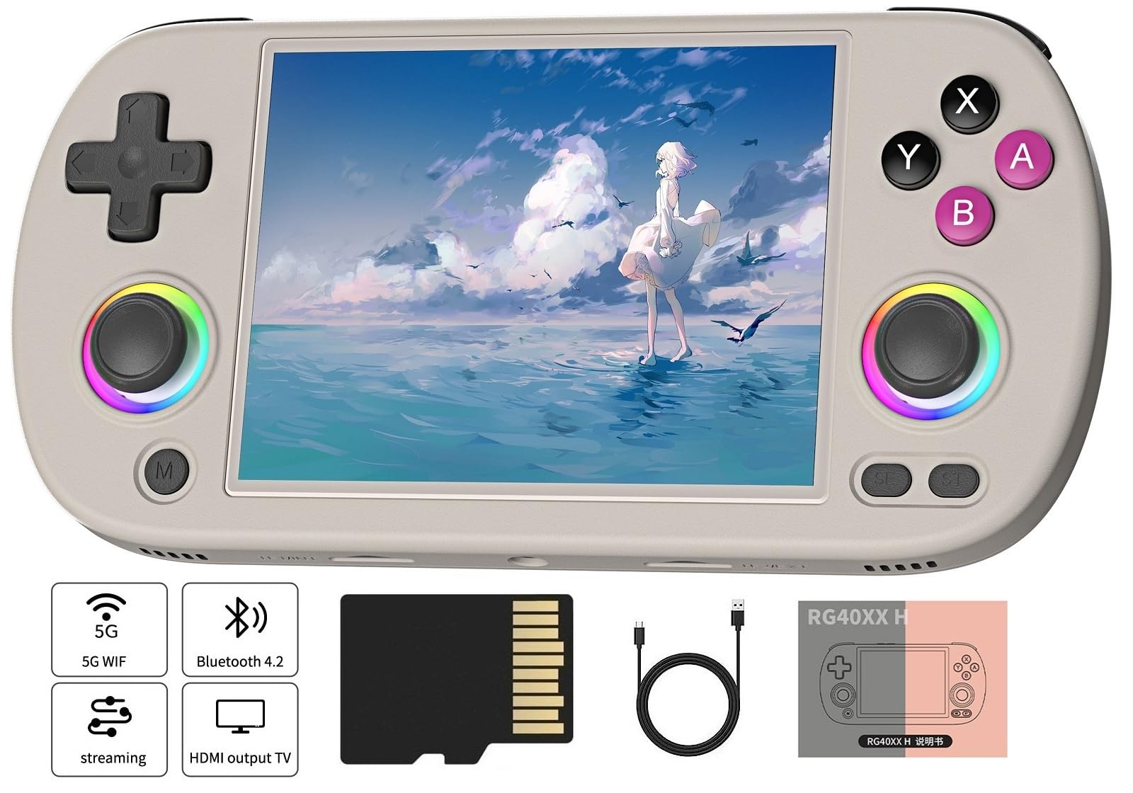 Voacle Console De Jogos Portátil Retrô Rg40Xxh, Tela Ips De 4 Polegadas, Sistema Linux Integrado, Cartão Tf De 64 Gb, Suporte Para 5488 Jogos, Saída Hdmi Para Tv, Wi-Fi 5G, Bluetooth 4.2 (Cinza)