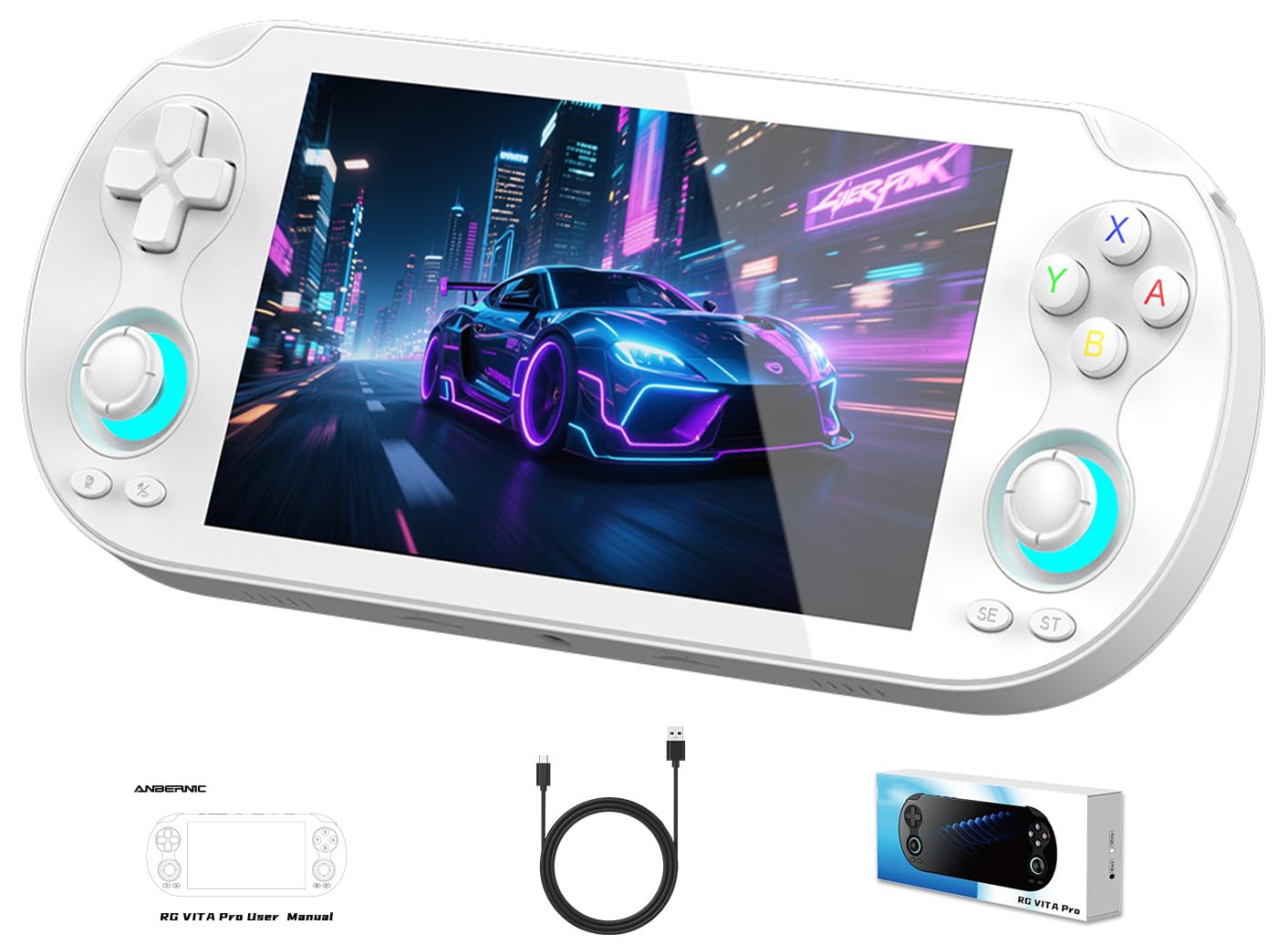 RG VITA Pro Retro Handheld Game Console , RGVITA Pro Dual OS Android 14 and Linux System 5.5 Inch Touch Screen Support WiFi 6 Bluetooth 5.2 (White)