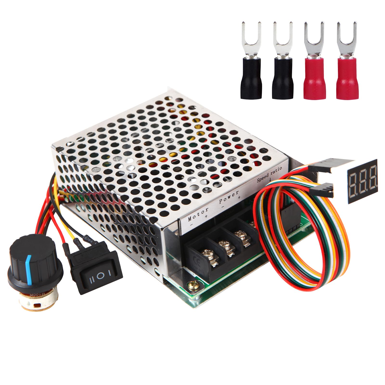 Harmnee Controlador de velocidade do motor PWM DC, CC 10-55V/60A, visor de LED, controlador de velocidade do motor CC contínuo com potenciômetro ajustável e interruptor de freio dianteiro-reverso