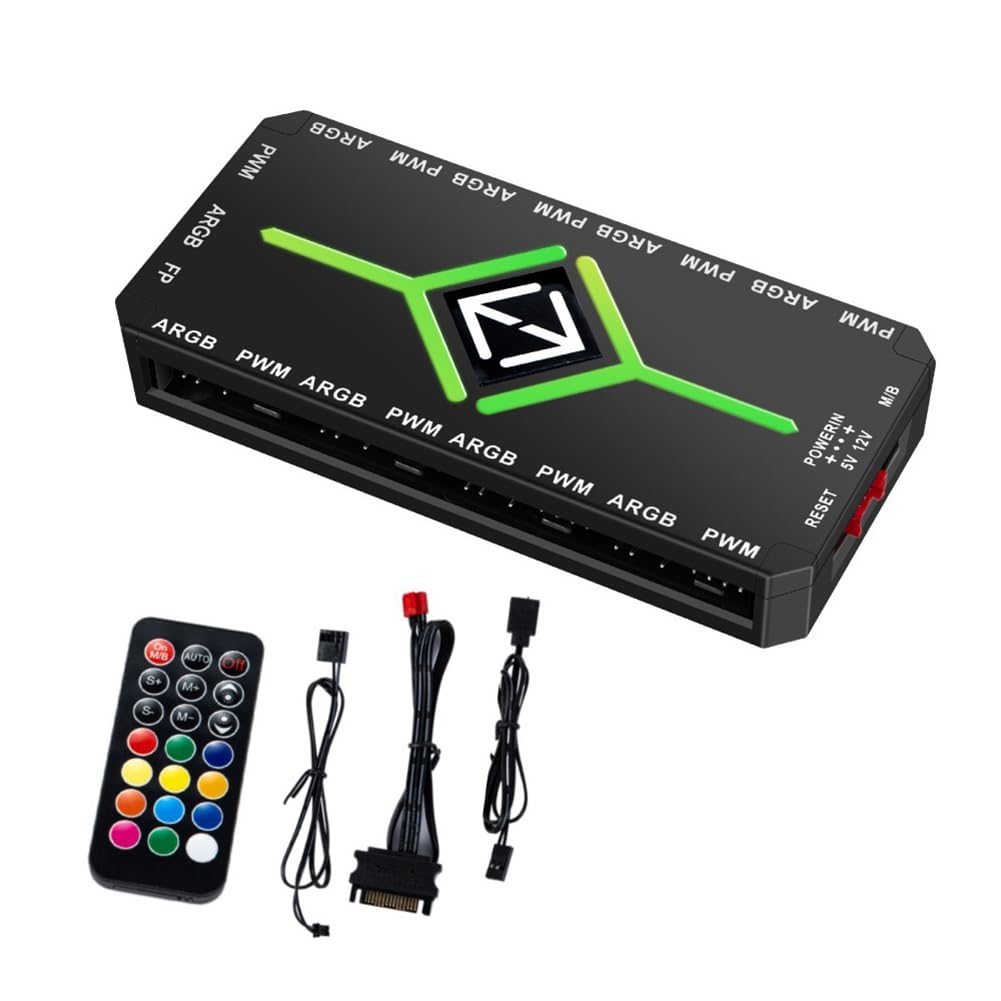 Cenroelon Controlador ARGB 5V 3 pinos refrigeração 4 pinos PWM hub de ventilador PWM ARGB hub de ventilador para 5V endereçável ARGB computador PC ventilador preto