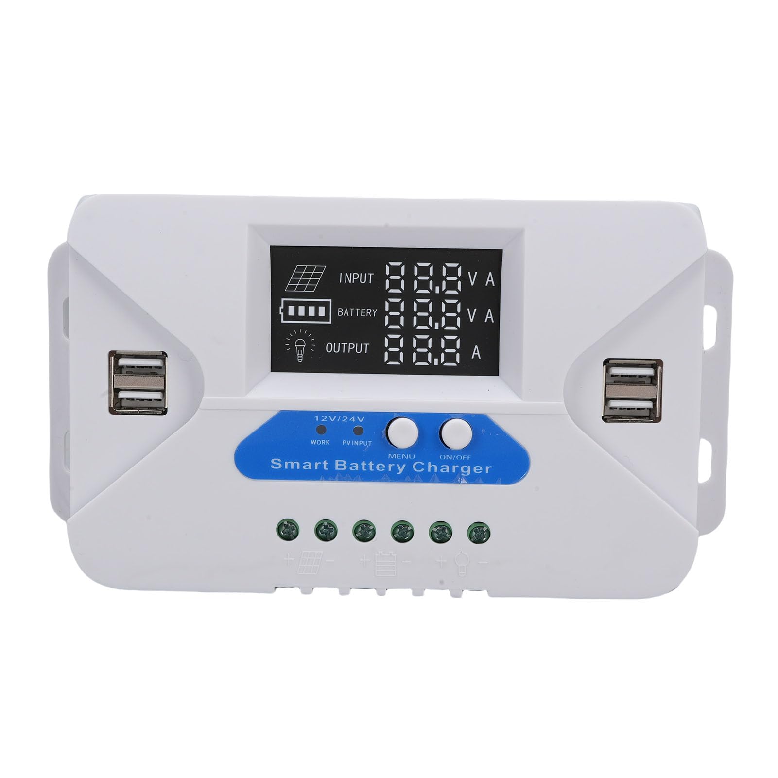 Luocute Controlador de Carga Solar Adaptável, Regulador de Painel Solar 12V 24V Com Display LCD Placa de Alumínio de 4 Portas USB, Gerenciamento de Carregamento de 3 Estágios e Funções (60A)