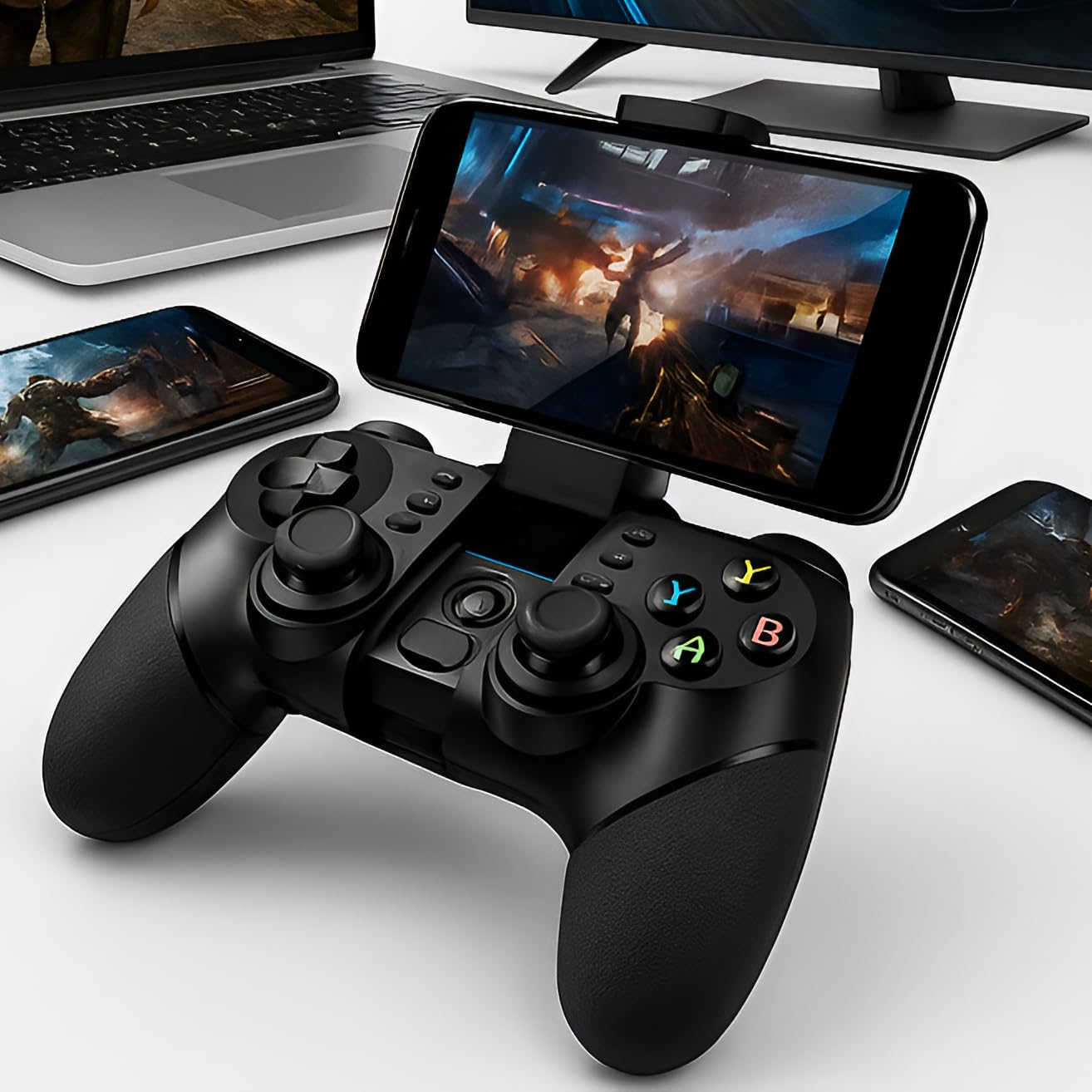 Controle Gamer Premium Bluetooth Recarregável, VARENZIA | Suporte Para Celular Acoplado, Bateria Recarregável, Compatível Com Android, iOS E PC