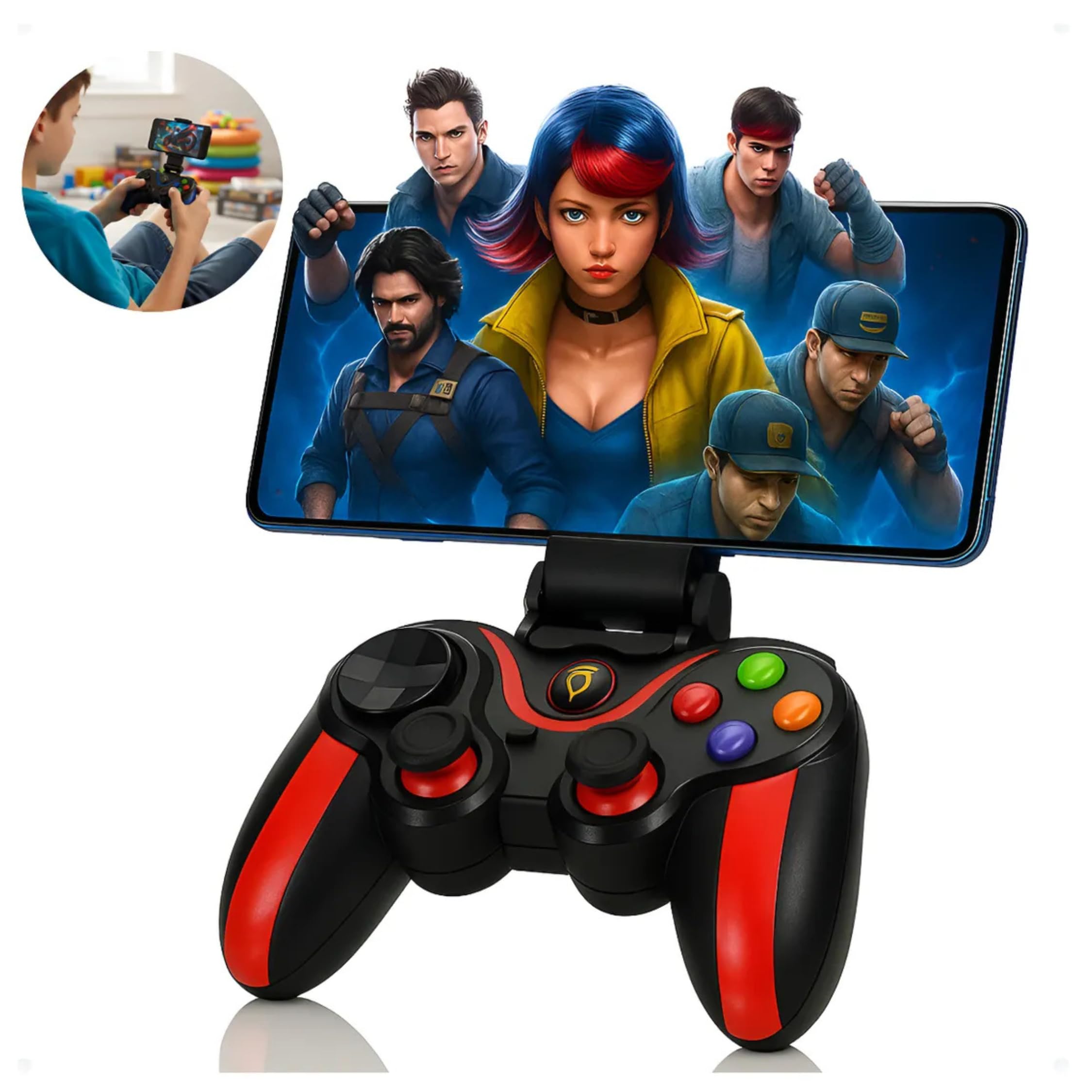 BE PLACE Controle Bluetooth Gamer com Suporte para Celular, Compatível com Android, iOS, PC, PS3, PS4, Switch e Smart TV
