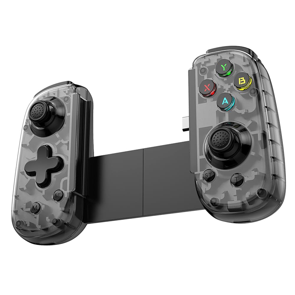 FINGEREVO Mini controle móvel de jogos D6 para dispositivos iOS Android PC, BT5.3 e USB-C Streaming Retrátil Gamepad para telefones pads N-S Transparente Preto