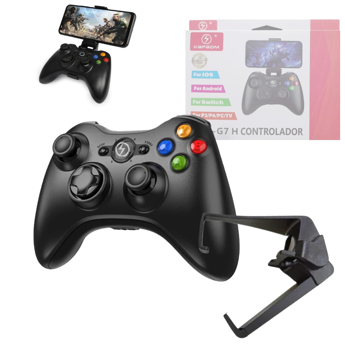 Controle Gamer Bluetooth KAP-G7 com Suporte para Celular | Bluetooth 5.0, 10h de Autonomia, Função Turbo, Android/PC/Smart TV, Até 10 Metros