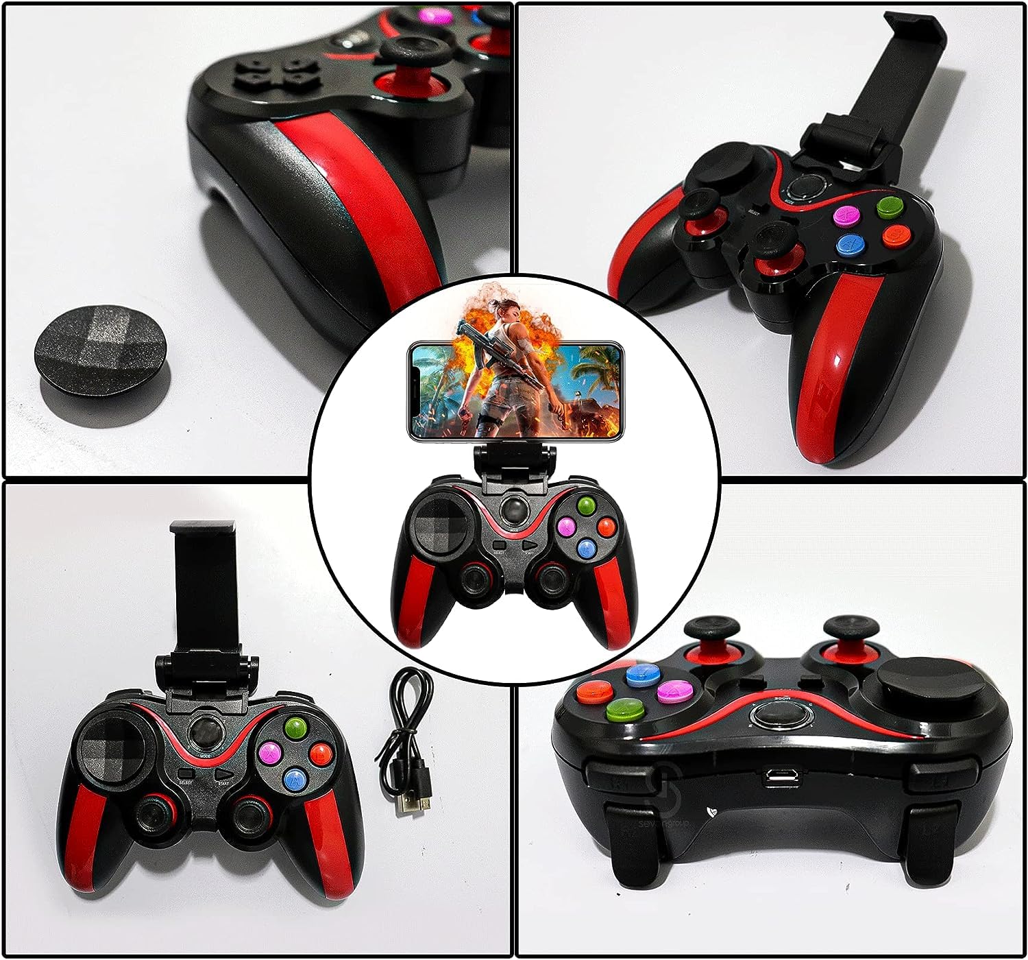 do acessório Altomex Controle Gamer Bluetooth Wireless AL-G7 para Celular Android iOS PC Smart TV Recarregável com Suporte para Smartphone Gamepad Sem Fio Baixa Latência Compatível com Jogos Mobile e Emuladores