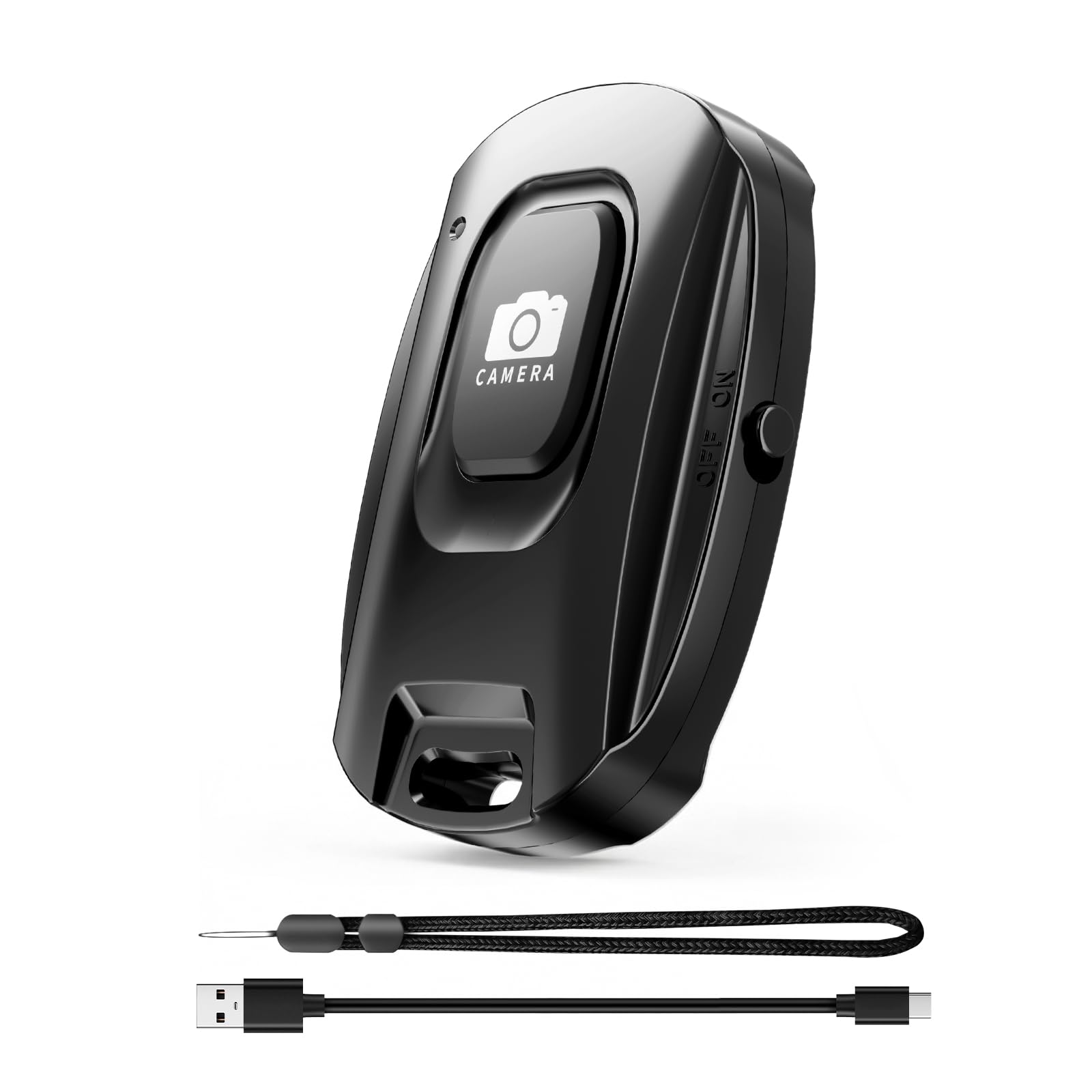MAIRAN Obturador remoto de câmera sem fio recarregável para smartphones iPhone e Android, controle remoto de telefone Bluetooth, botão de selfie para fotos e vídeos, cabo de carregamento e alça de