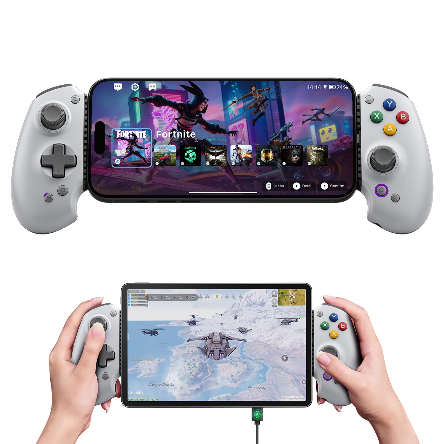 abxylute S9 Retro Gray Full-Size Gaming Phone Controller for iPhone 15/16/17, iPad Mini 6/7, Android Tablet Bluetooth＆Type-C Mobile Gamepad with Free Key Mapping＆App,Hall Joystick for Genshin Impact, Zero Zone