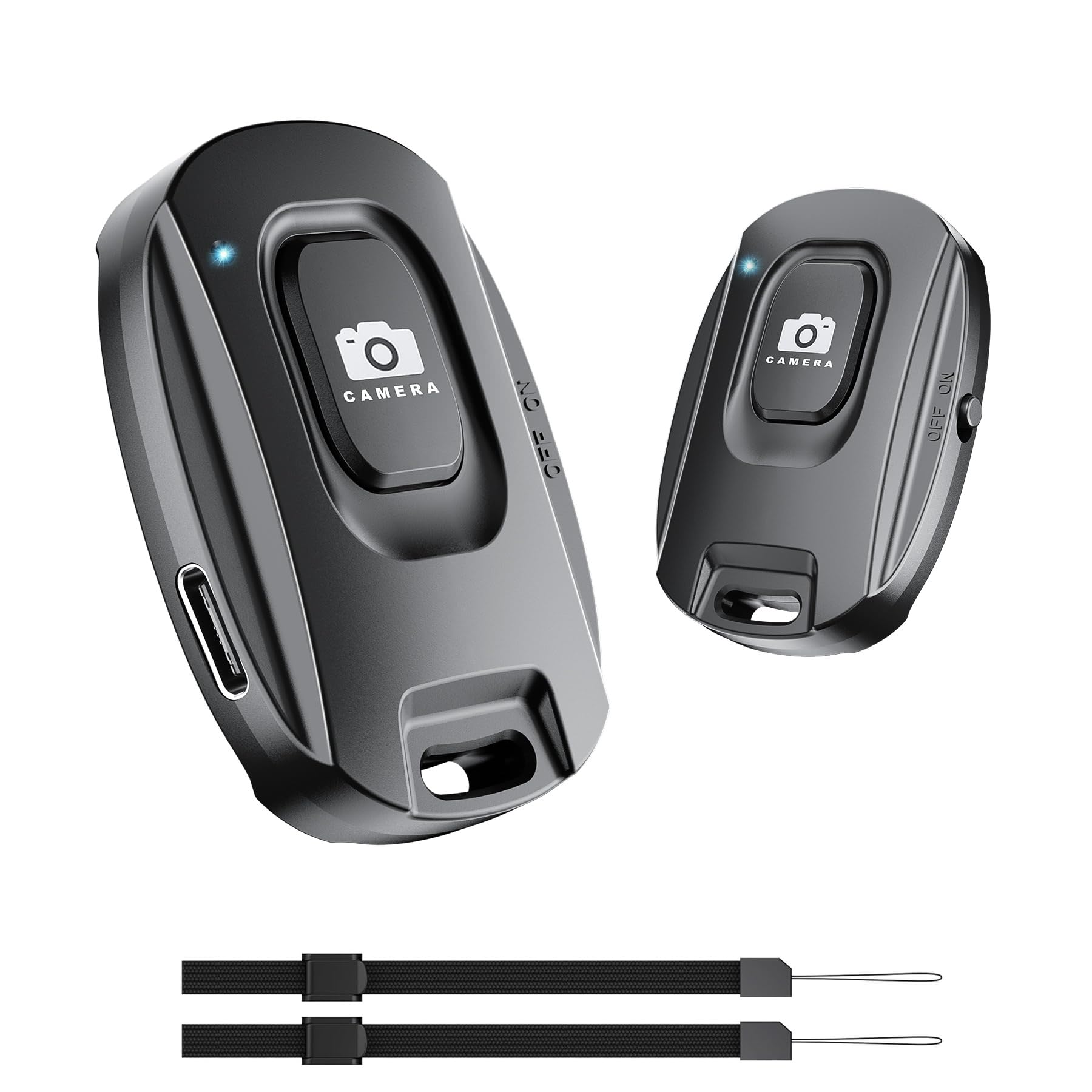 Pacote com 2 obturadores remotos sem fio para câmera de telefone, controle remoto Bluetooth para fotos e vídeos, clicker de foto portátil recarregável compatível com smartphones iPhone e Android