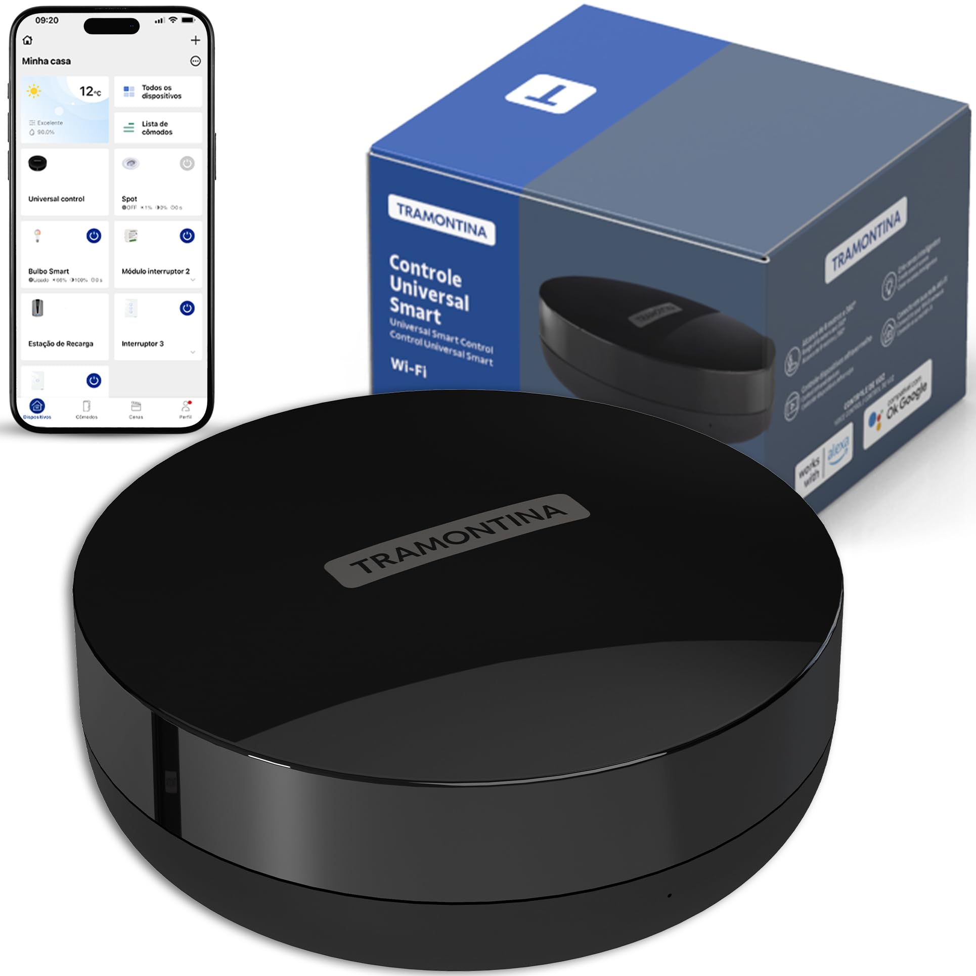 Tramontina Smart Controle Universal - Wi-Fi Casa Inteligente. Controle Pelo Celular ou Comando de Voz, Infravermelho, Rede 2.4 GHz, Bivolt – Compatível com Alexa - 8 metros de alcance, Plástico, Pr...