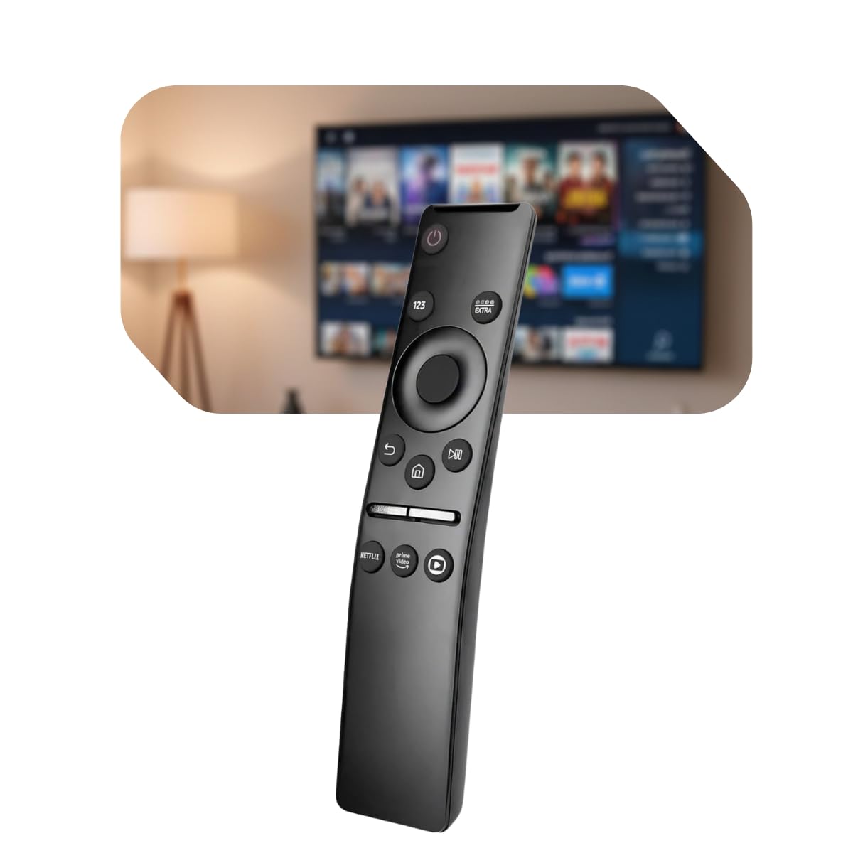 Controle Universal Compatível Samsung Curvadp TV 4K 8K UHD QLED Crystal Botões Atalhos Netflix Prime Globo Play Plug Play - Configuração Automática