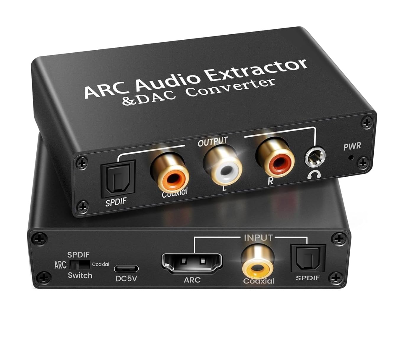 Adaptador de áudio HDMI ARC, Musou 192KHZ HDMI ARC Extrator de áudio HDMI ARC ou Digital Optical Toslink Coaxial para óptico ou analógico 3,5 mm L/R Divisor de áudio estéreo