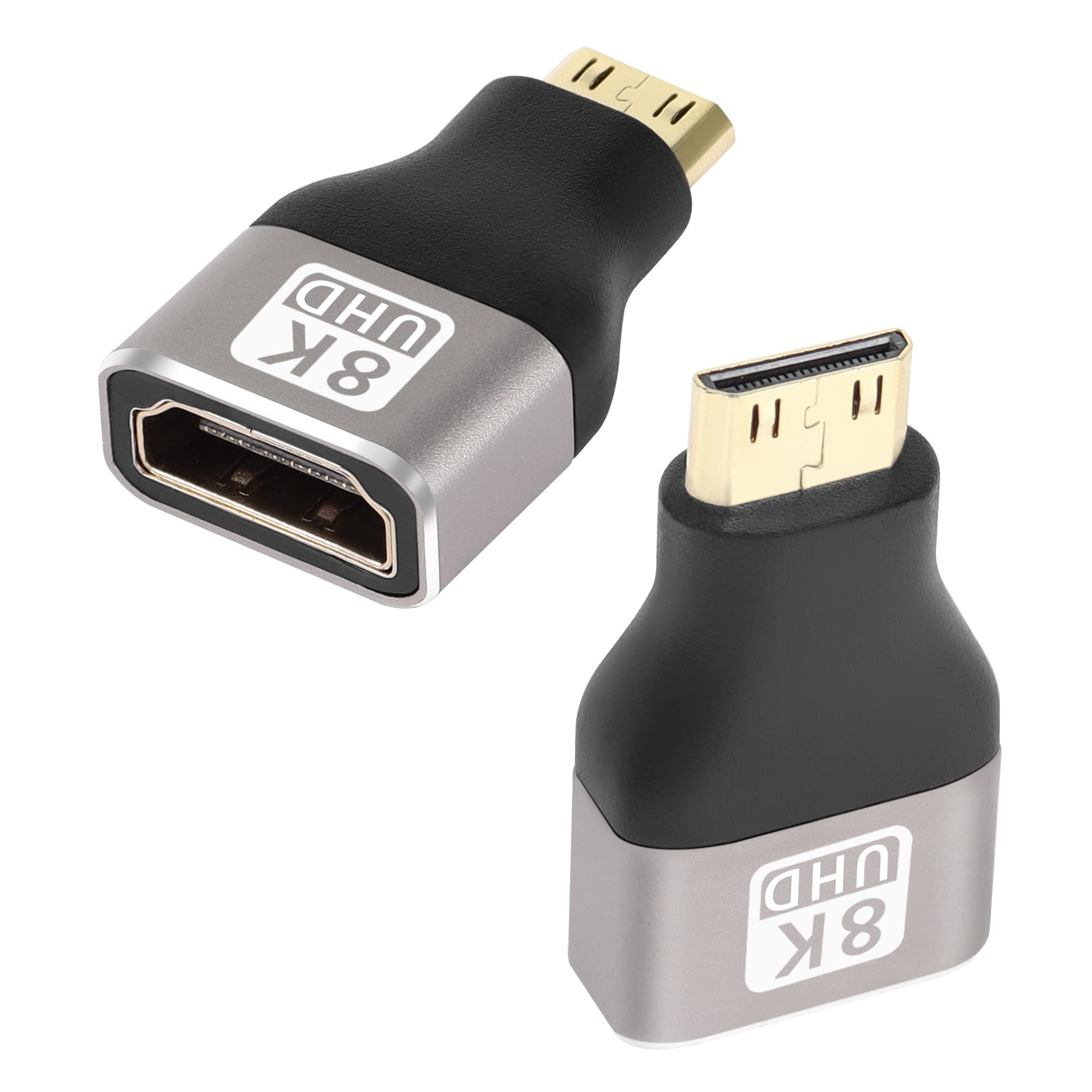 QIANRENON Acoplador extensor adaptador mini HDMI para HDMI 8K, mini HDMI macho para conversor HDMI tipo A fêmea HDMI 2.1, suporta 8K @60Hz/4K @120Hz HDR ARC, para tablet, câmera de vídeo digital, 2