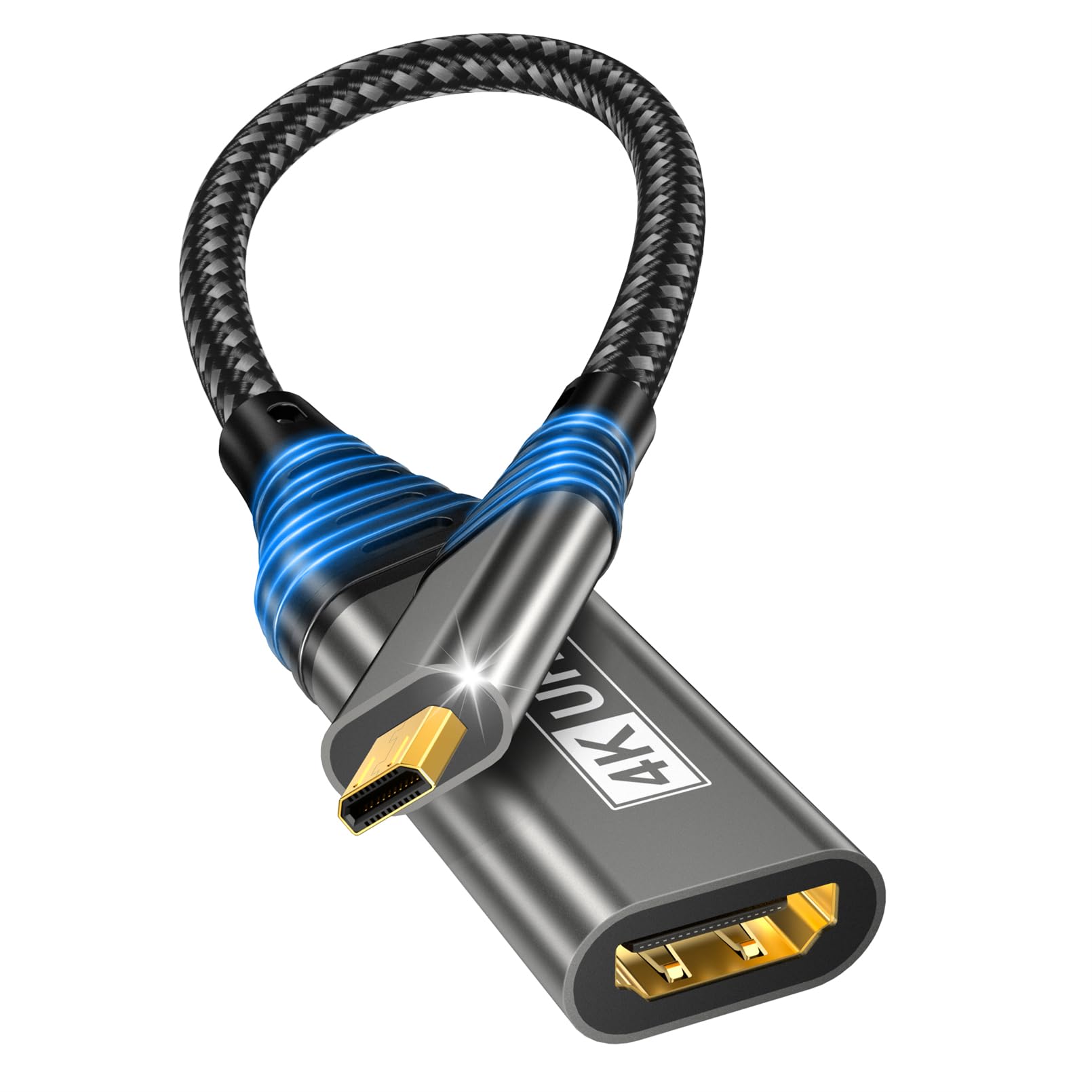 Cuteluding Adaptador Micro HDMI para HDMI, cabo adaptador 4K @60Hz 3D 1080P tipo D para A, suporta Ethernet, 3D, HDR e ARC, Micro HDMI para HDMI compatível com Raspberry Pi 5/4, Hero, câmeras A6300 A6400, Yoga
