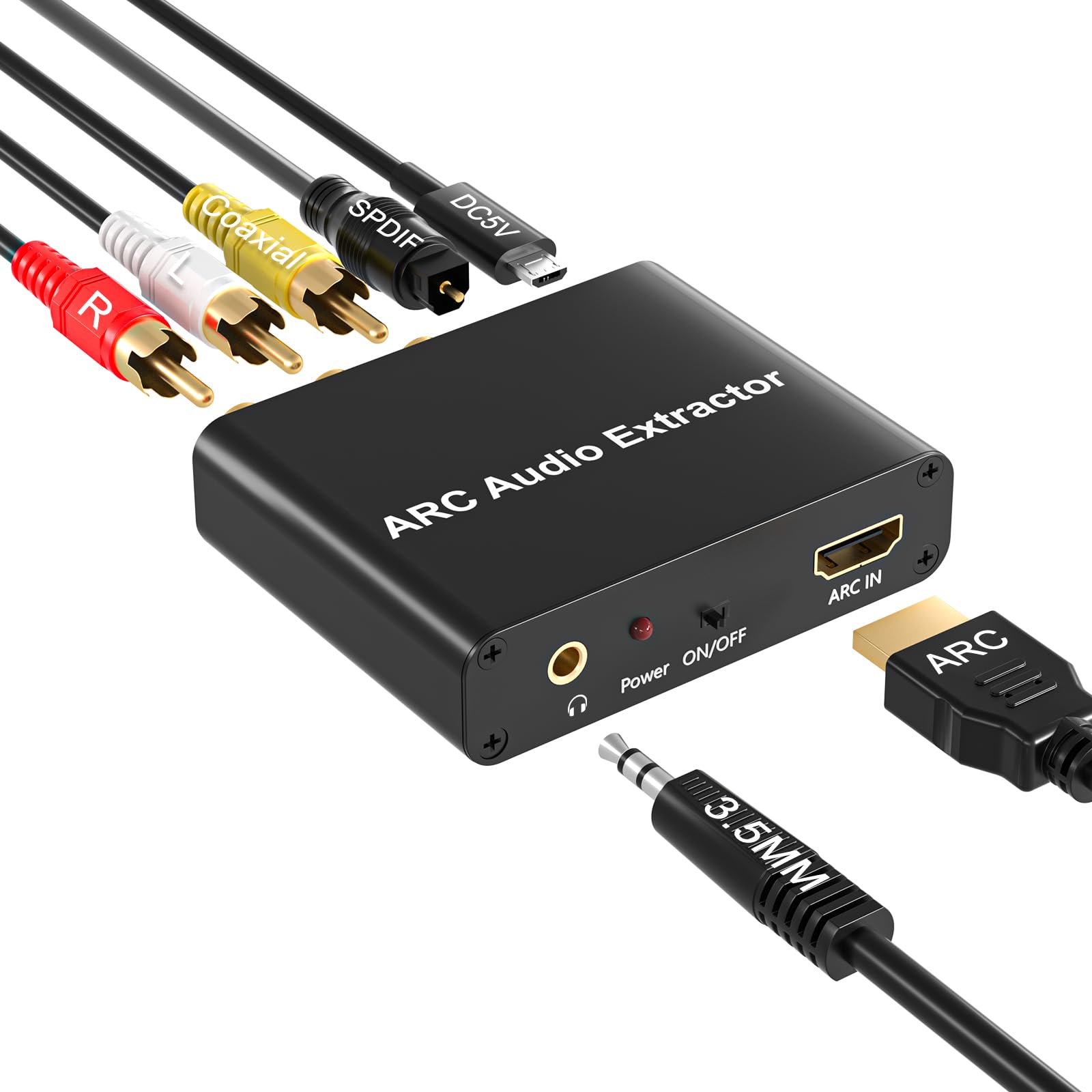 AMANKA Adaptador Hdmi Arc, Extrator de Áudio Arc com Conversor de Áudio Estéreo Hdmi Arc para Rca Digital Óptico Toslink Spdif E Analógico 3.5Mm