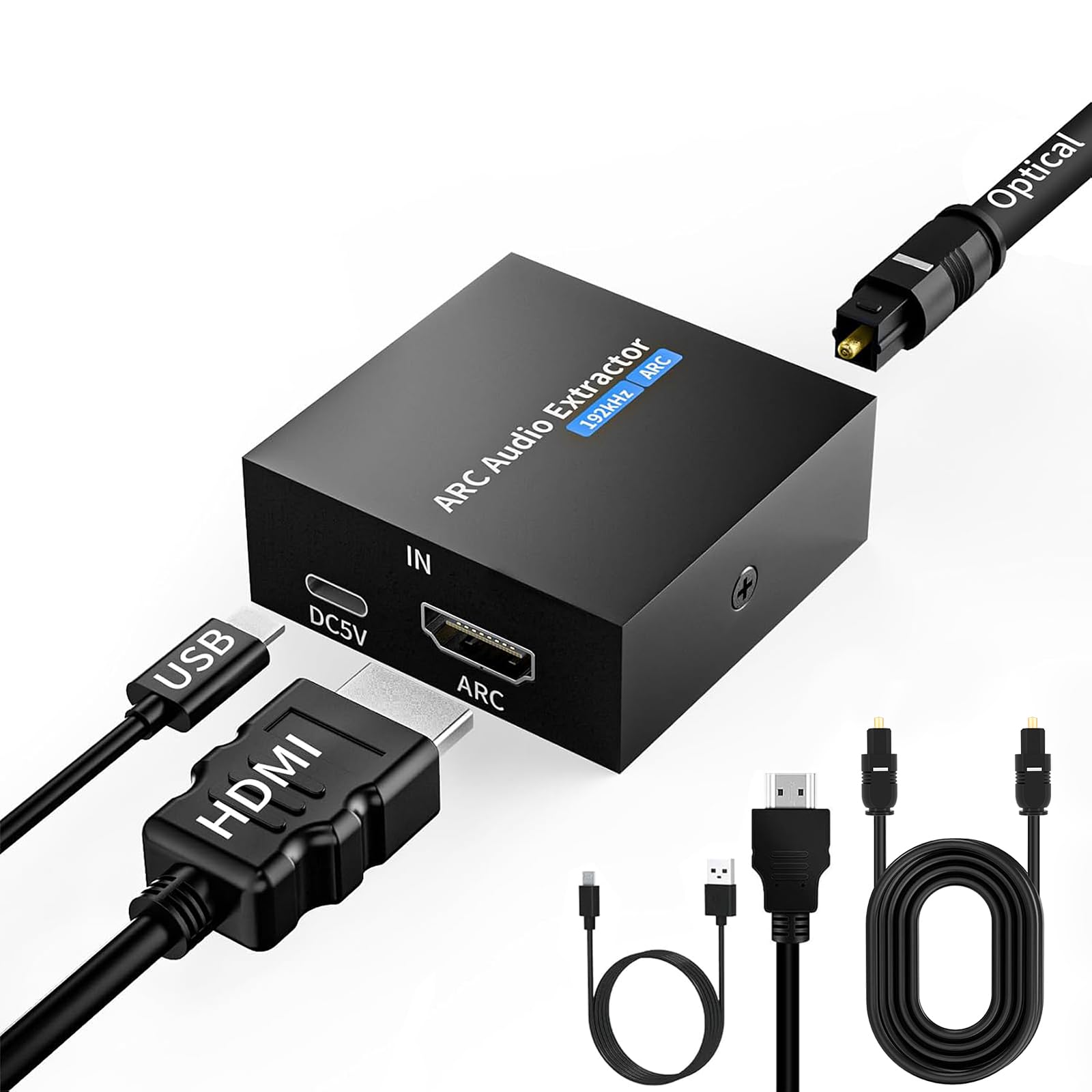 Tihokile Extrator de Áudio Arc de 192 Khz, Hdmi Arc para Toslink/Óptico + Saída Auxiliar de 3,5 Mm, Adaptador de Áudio Hdmi para Óptico com Cabo Óptico, Conversor de Áudio Arc para Rca para Tv