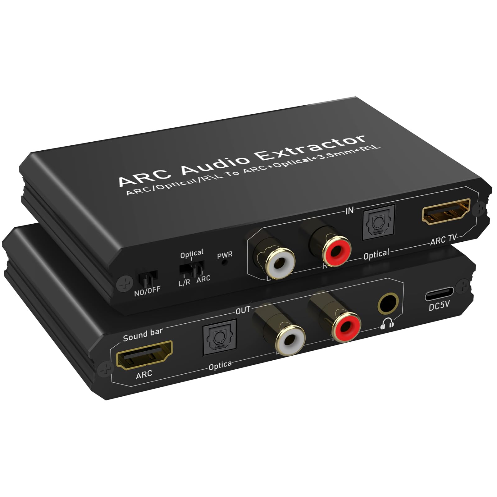 Tendak Extrator Áudio Arc de 192 Khz, Conversor de Áudio Digital, Hdmi Arc + Óptico + Rca L/R Hdmi + Óptico + Rca L/R + Estéreo de 3,5 Mm Hdtv, Soundbar, Amplificador, Alto-Falante E Fones de Ouvido