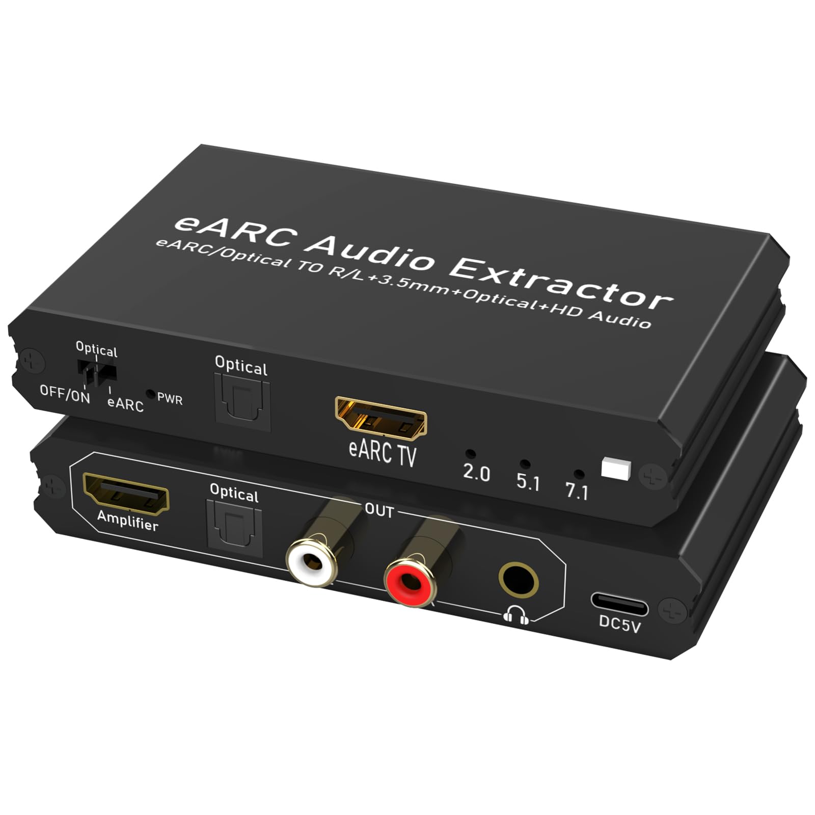 Tendak Extrator de Áudio Earc/Arc de 192 Khz, Conversor de Áudio Digital para Analógico, Hdmi Earc/Arc + Óptico para Hdmi + Óptico + L/R + Estéreo de 3,5 Mm para Hdtv, Soundbar, Amplificador