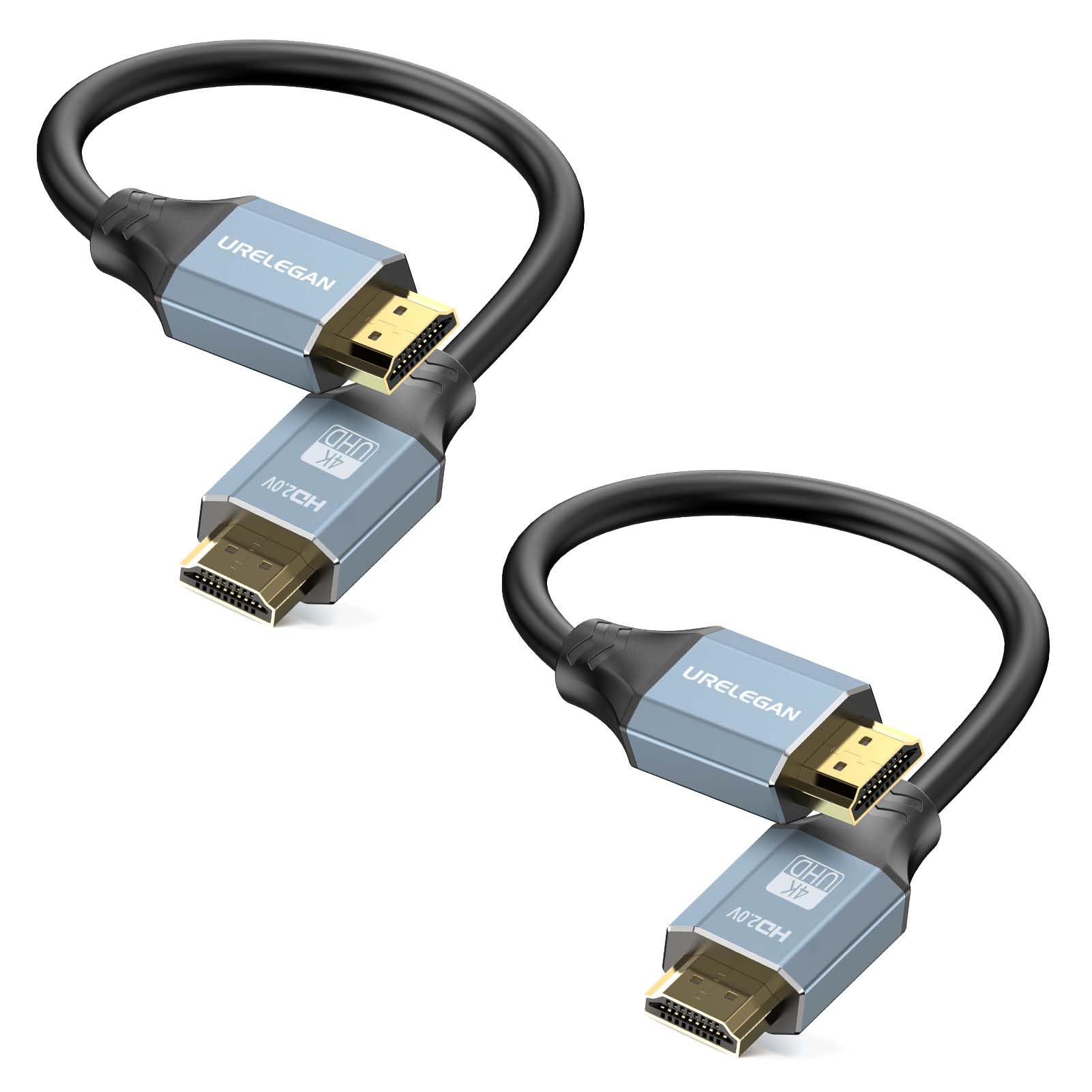 URELEGAN Cabo HDMI curto de 0,5 m, pacote com 2, cabo de remendo HDMI de 15 cm de alta velocidade 4K HDMI blindado com HDR, Ethernet/ARC, 3D, HDCP 2.2 para PC, monitor, Roku/LG TV, PS4/PS5, Xbox